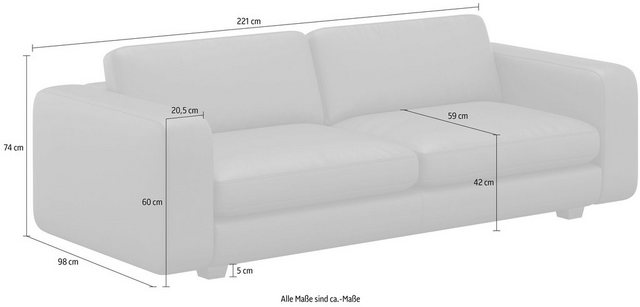 machalke® 3 Sitzer »valentino«, mit breiten Armlehnen, Füße Walnuss, Breite 221 cm  - Onlineshop Otto