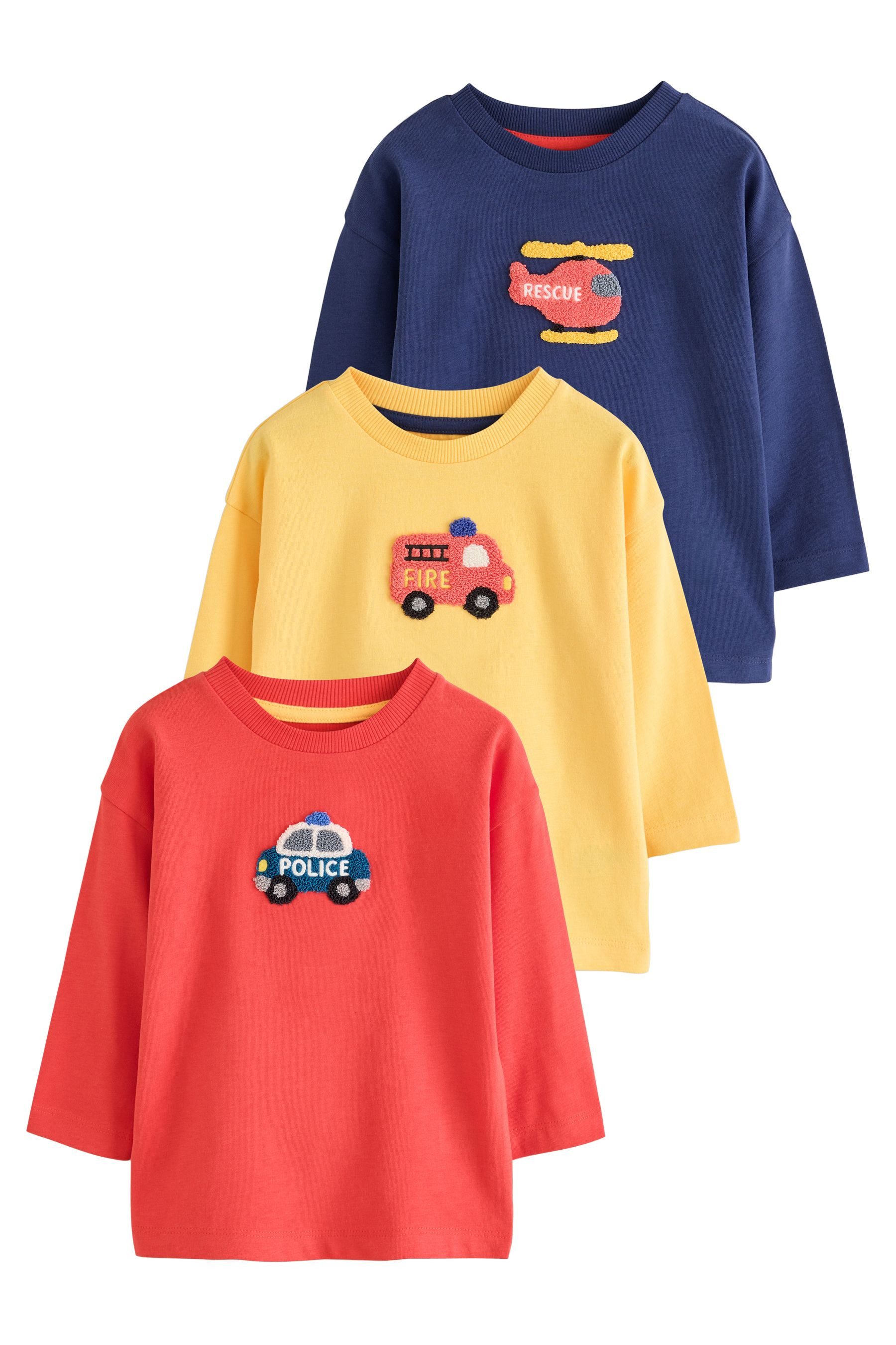 Next T-Shirt Langarmshirts mit Applikation, 3er-Pack (3-tlg)