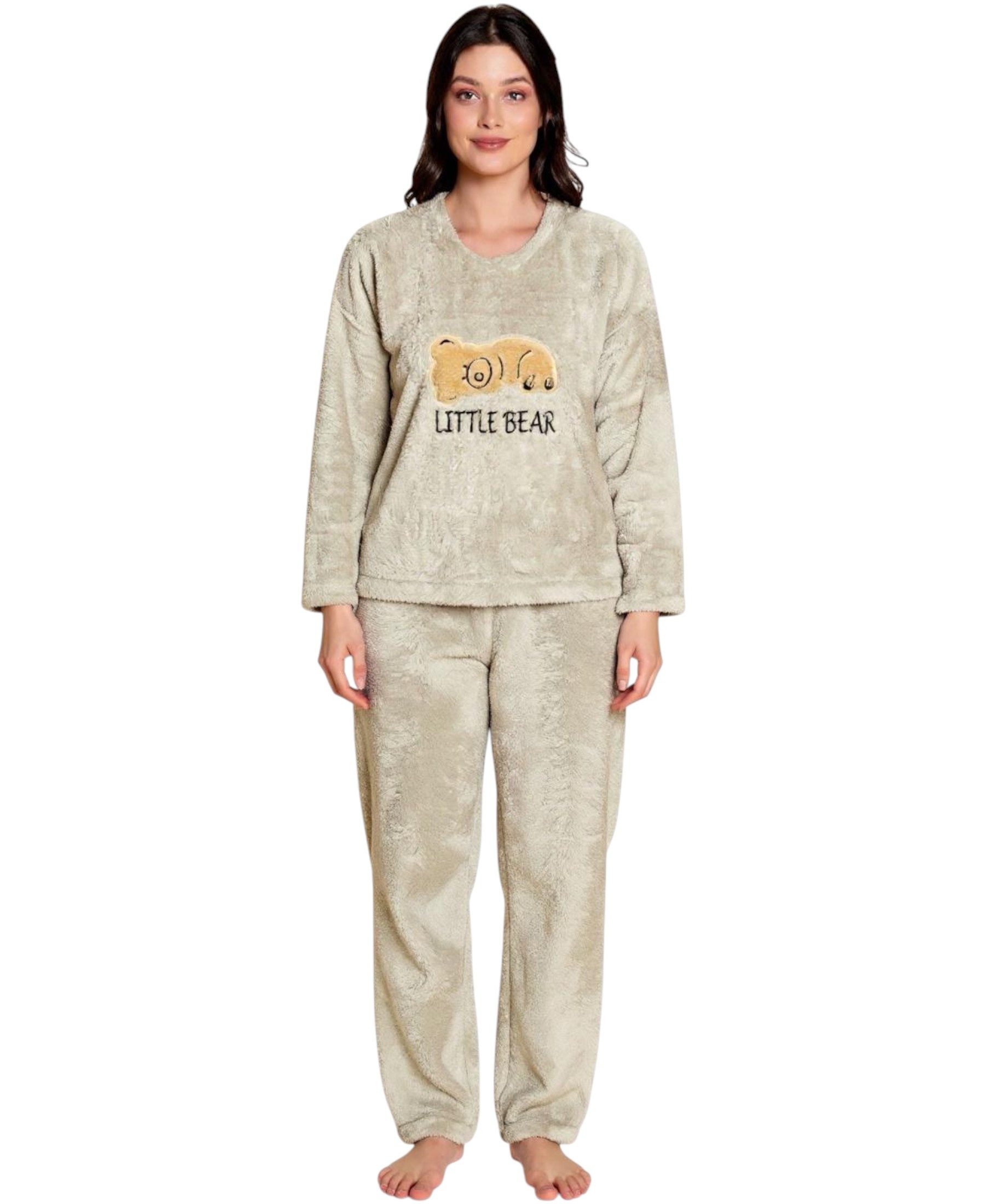 fashionshowcase Hausanzug Damen Winter Pyjama Set Schlafanzug Plüsch Zweiteiler weich