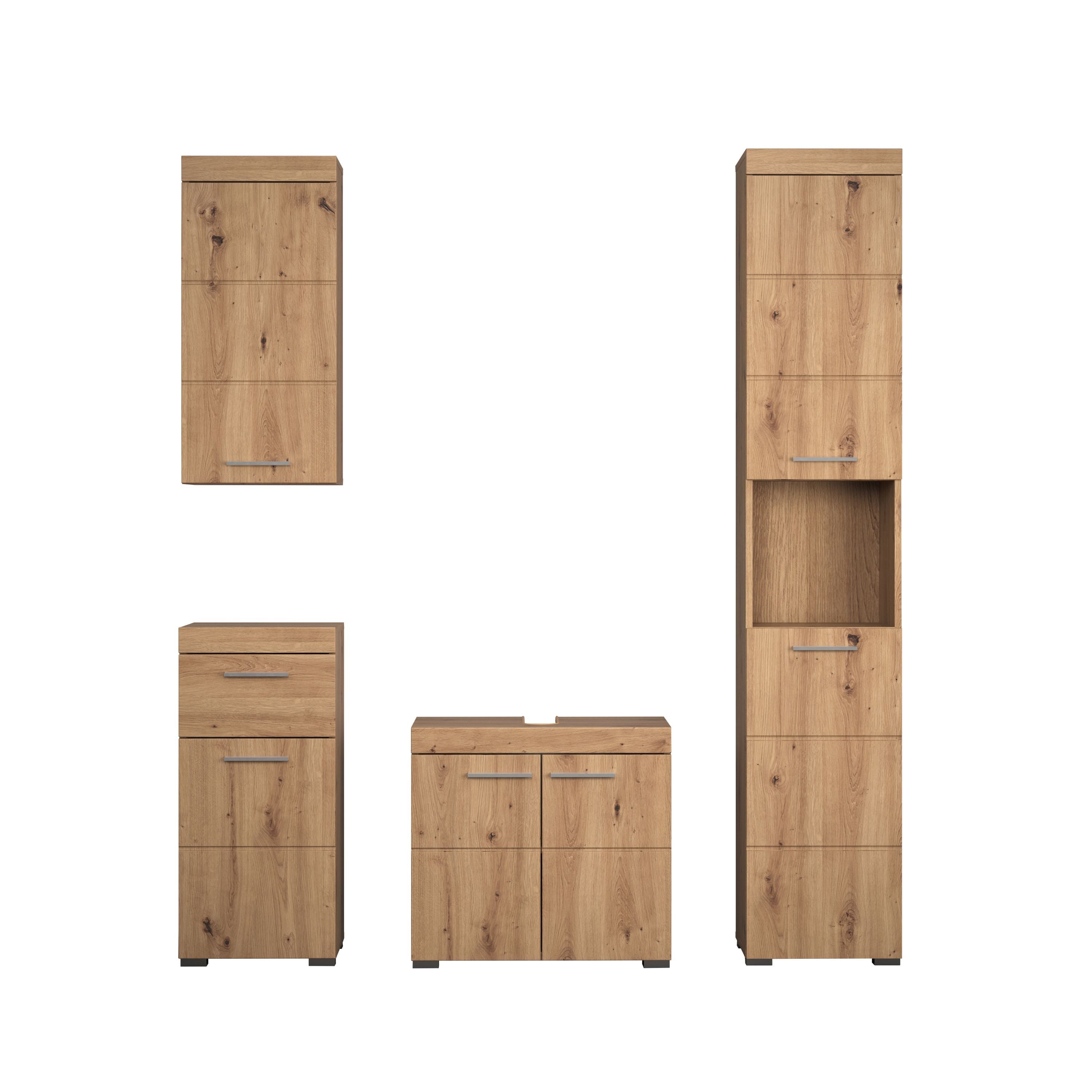 trendteam Badmöbel-Set, 4-tlg. Badmöbel-Set in Asteiche Melamin B/H/T: 163 / 190 / 34 cm