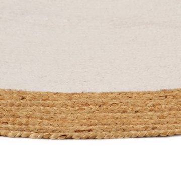 Teppich Geflochten Weiß & Natur 120 cm Jute & Baumwolle Rund, furnicato, Runde