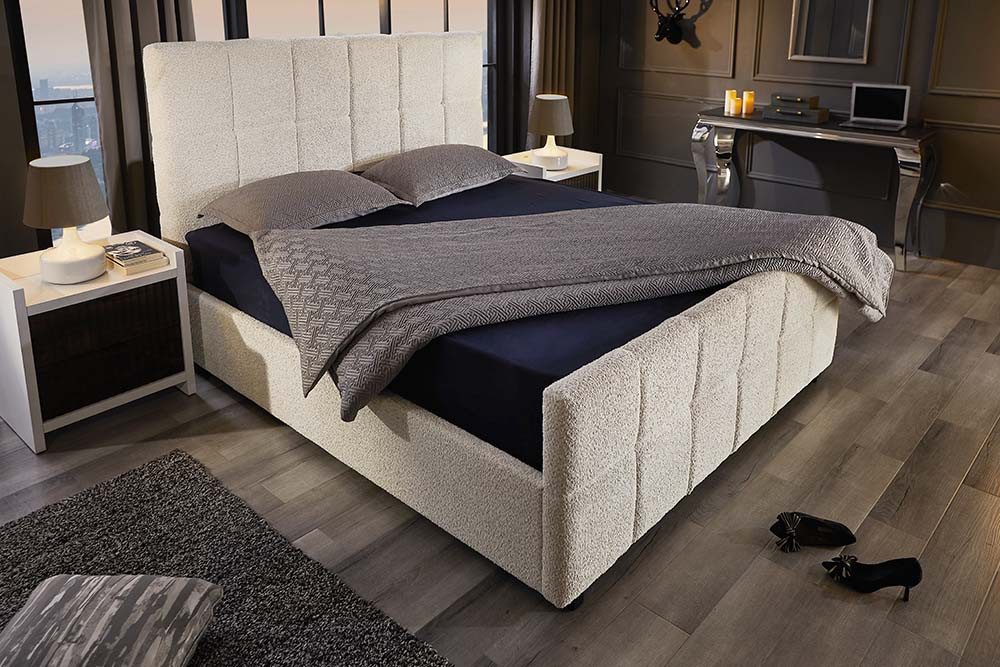 riess-ambiente Boxbett PRESTIGE 160x200cm creme Bouclé – mit Bettkasten & Kopfteil gepolstert (Einzelartikel, 1-St), Teddystoff-Optik, Stauraum unter der Liegefläche, elegantes Design
