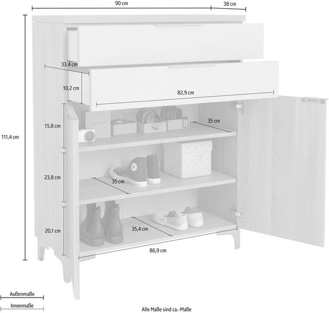 Maja Möbel Schuhschrank »Shino« 2 höhenverstellbare Einlegeböden, passend für mind. 9 Paar Schuhe, Schubladen auf Unterflurauszügen mit Selbsteinzug und Filzeinlage-Otto