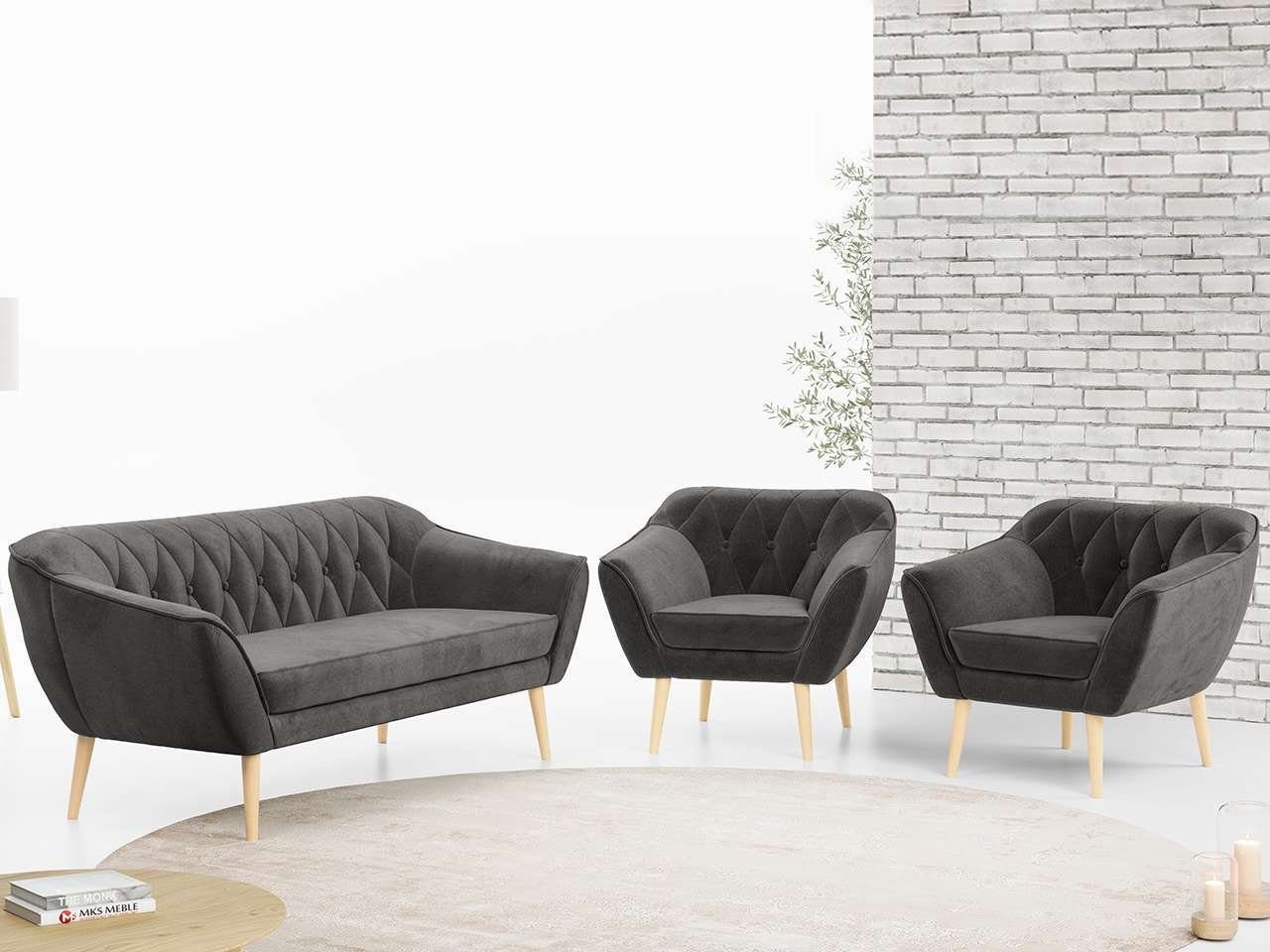 MKS MÖBEL Sofa PIRS 3 1 1, mit Relaxfunktion, Moderne Sofa Set, Skandinavische Deko Grau Monolith