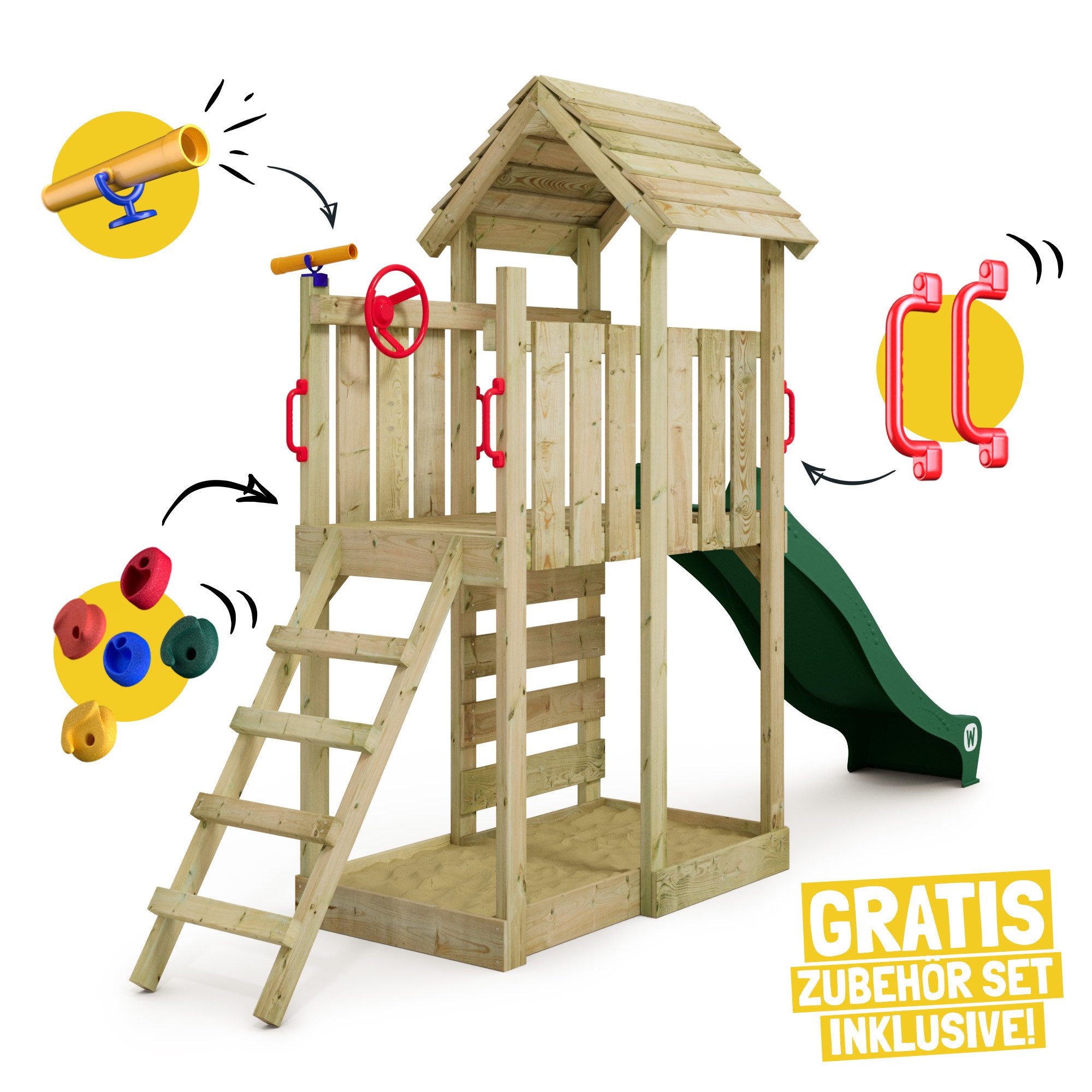 Wickey Spielturm JoyFlyer – Garten-Klettergerüst mit Wellenrutsche & Sandka günstig online kaufen