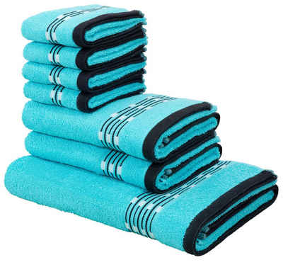 my home Handtuch Set Jonnie, Walkfrottee (Set, 7-St), Handtücher aus 100% Baumwolle, Handtuchset mit gemusterter Bordüre