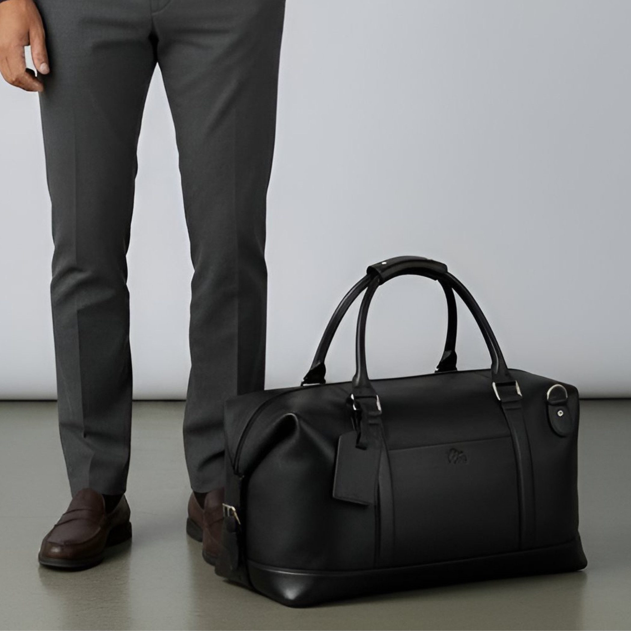 Ella Eisvogel Weekender Premium Nappaleder Reisetasche Schwarz - mit Schulterriemen, Feinstes Rind-Nappaleder, Echtleder, Sporttasche, Leder Weekender