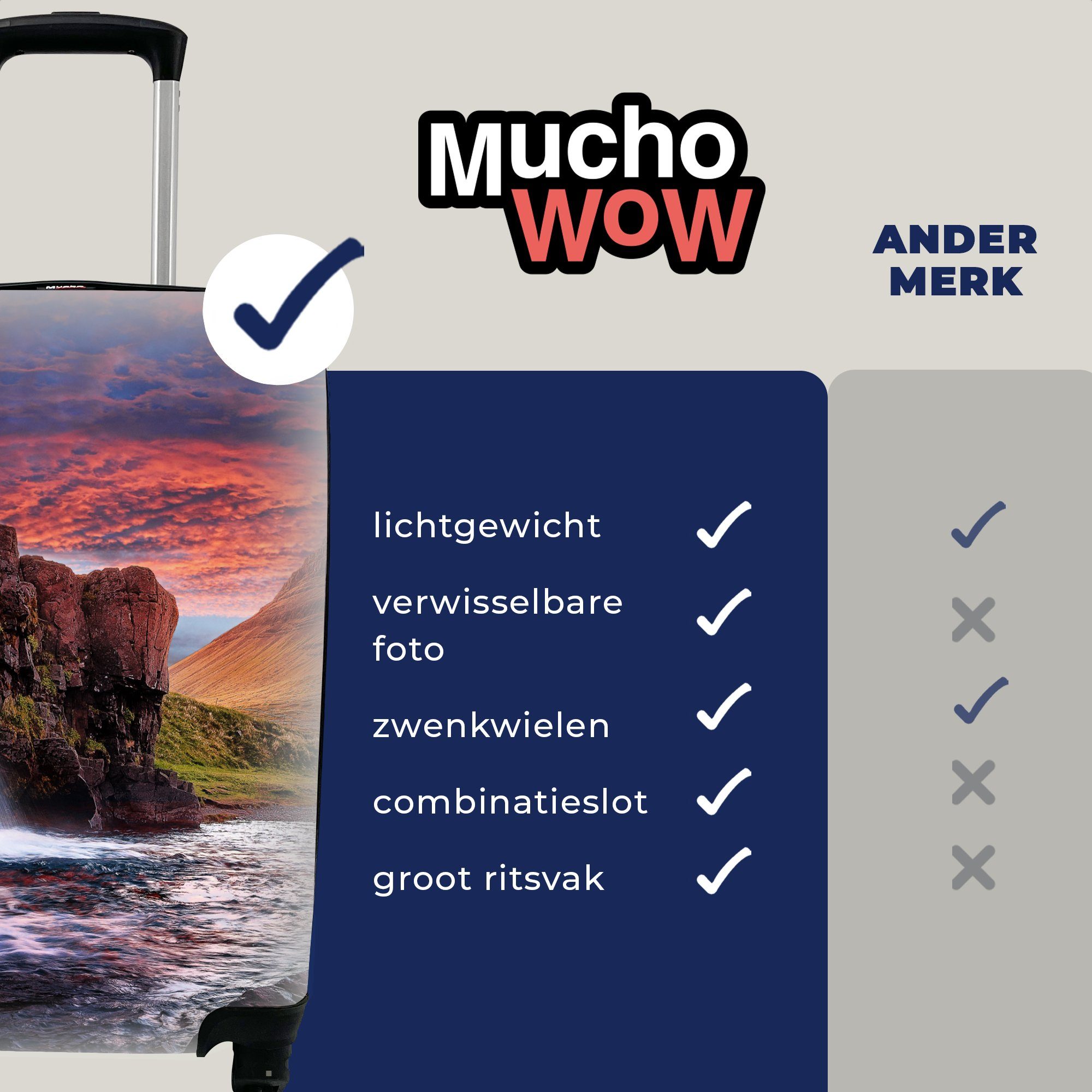 Landschaft, Reisetasche - Rollen, Berg - Wolken Handgepäck Trolley, mit rollen, - Handgepäckkoffer Wasserfall Ferien, Reisekoffer für - Rosa 4 MuchoWow