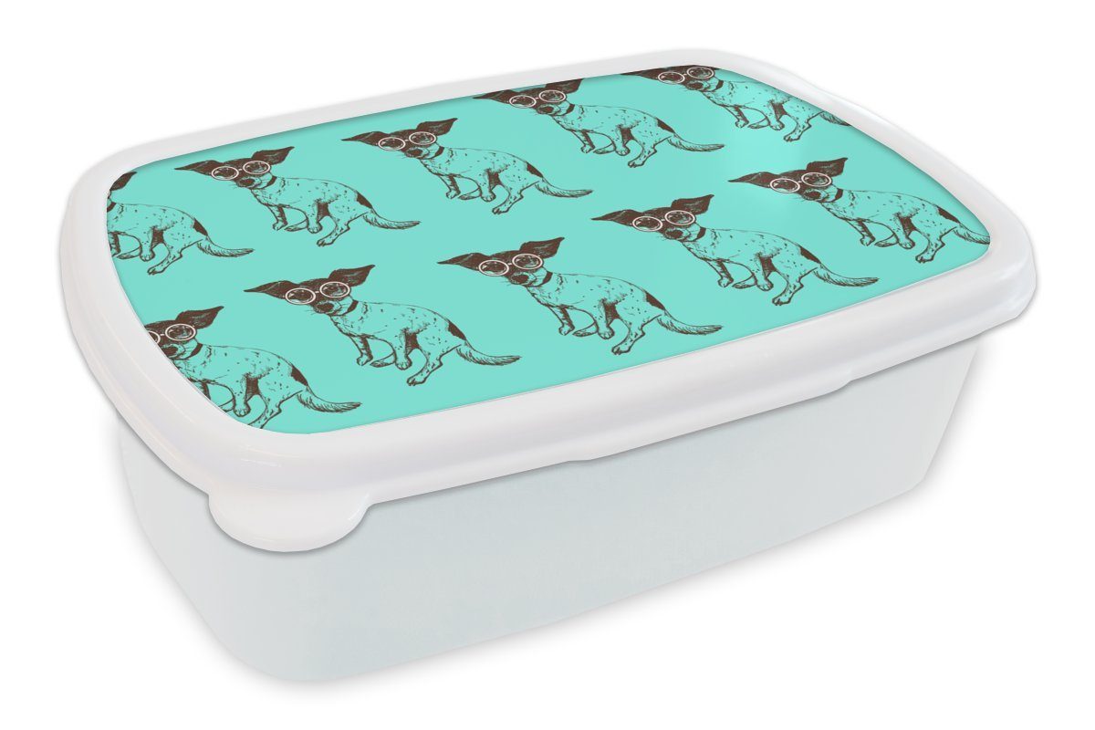 MuchoWow Lunchbox Jack Russell - Hund - Schutzbrille, Kunststoff, (2-tlg), Brotbox für Kinder und Erwachsene, Brotdose, für Jungs und Mädchen weiß
