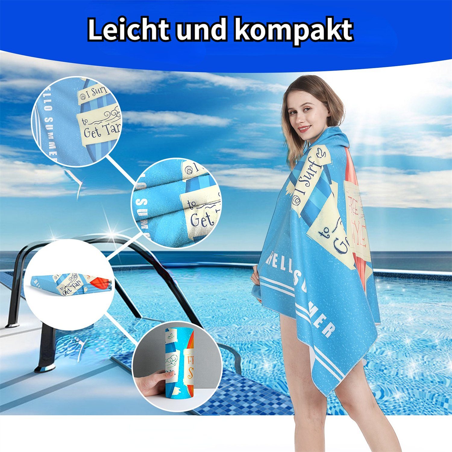 Bananenblatt Mikrofaser, Mikrofaser-Strandtuch HOMEIDEAS Schnell Strandtuch, - Blau übergroßes trocknendes