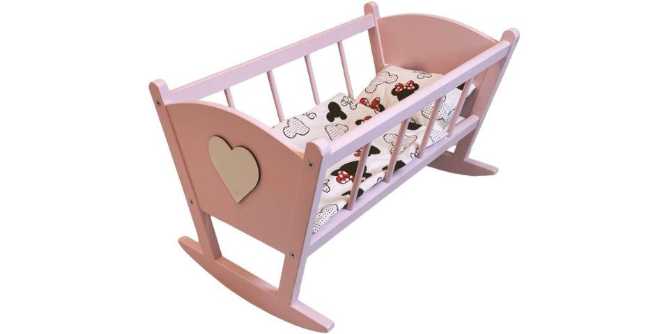 GOLDKIDS Puppenbett Holz - Baby (Puppen Bett mit, Bettwäscheset aus Baumwolle), - 53 x 33 x 32 cm