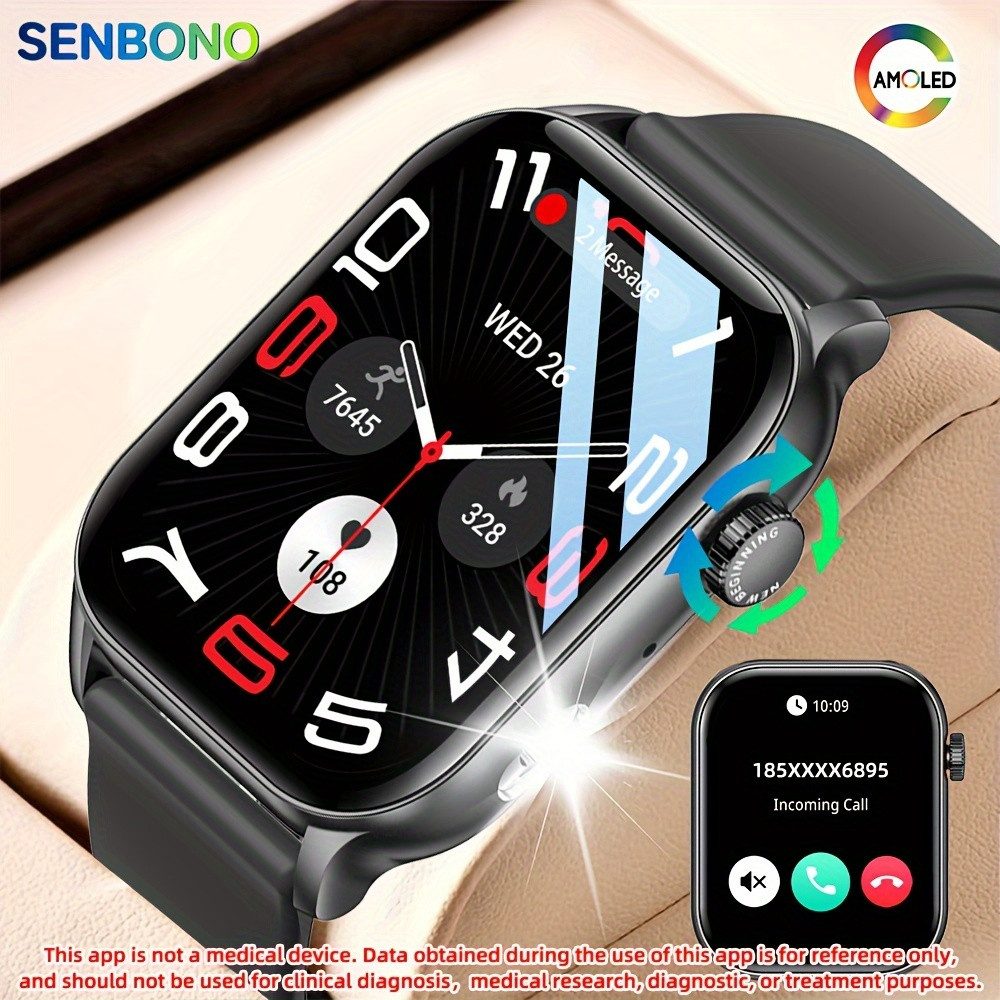 Zevelora Herren's Fitness-Tracker Telefonfunktion 340 mAh Akku Smartwatch (4,95 cm/1,95 Zoll, Android/iOS), mit HD AMOLED Display, und 100+ Sports Modi, Kabelloses Telefonieren & IP67 Wasserdichtigkeit