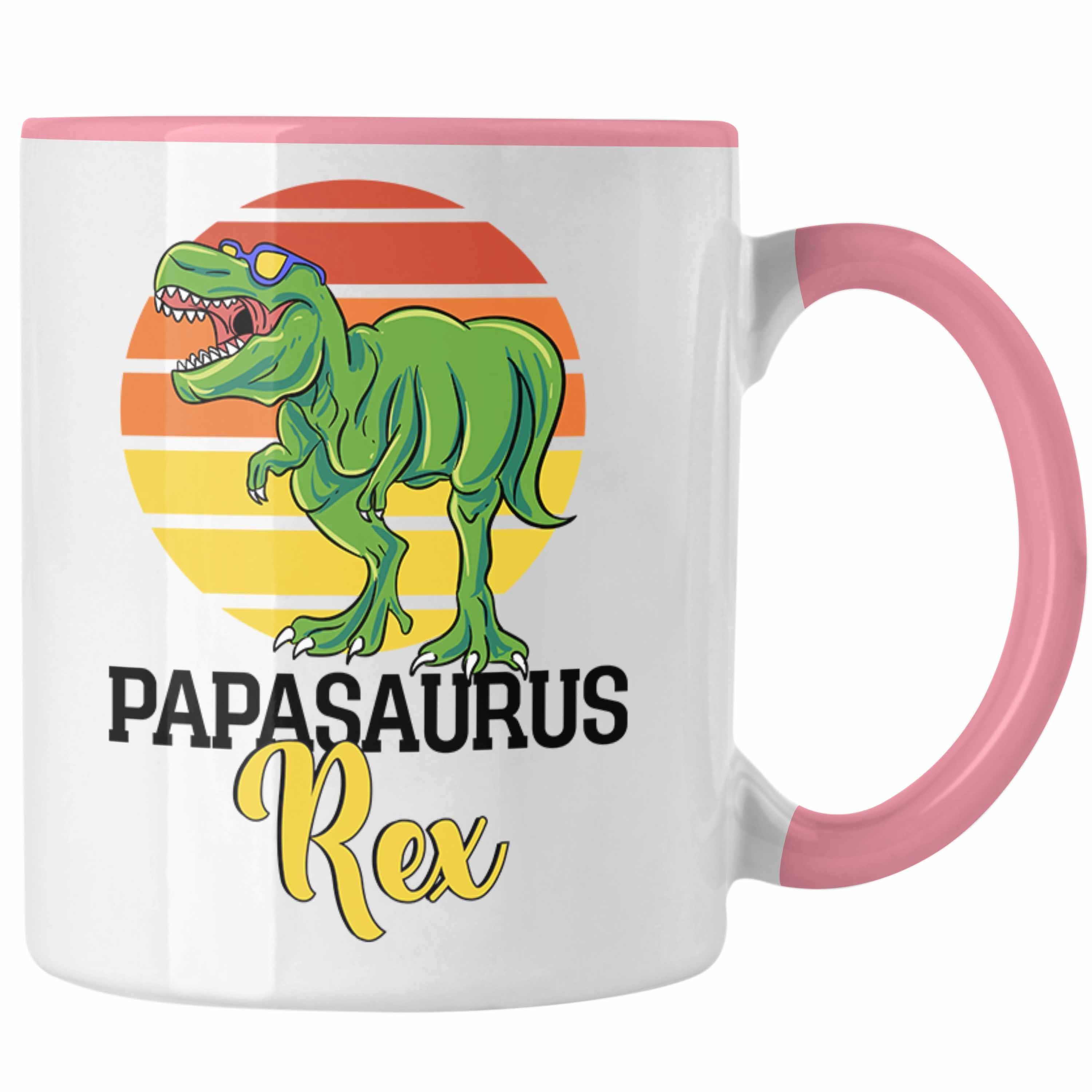 Trendation Tasse Lustiges Geschenk für Besten Papa Tasse "Papasaurus Rex" Vatertag Gesc Rosa