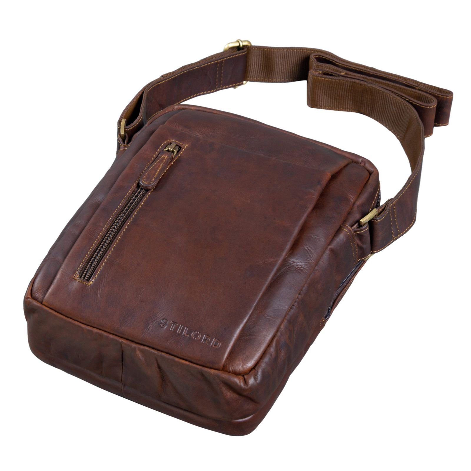 Messenger Tasche dunkelbraun Vintage - "Irving" Klein Bag cognac STILORD Leder