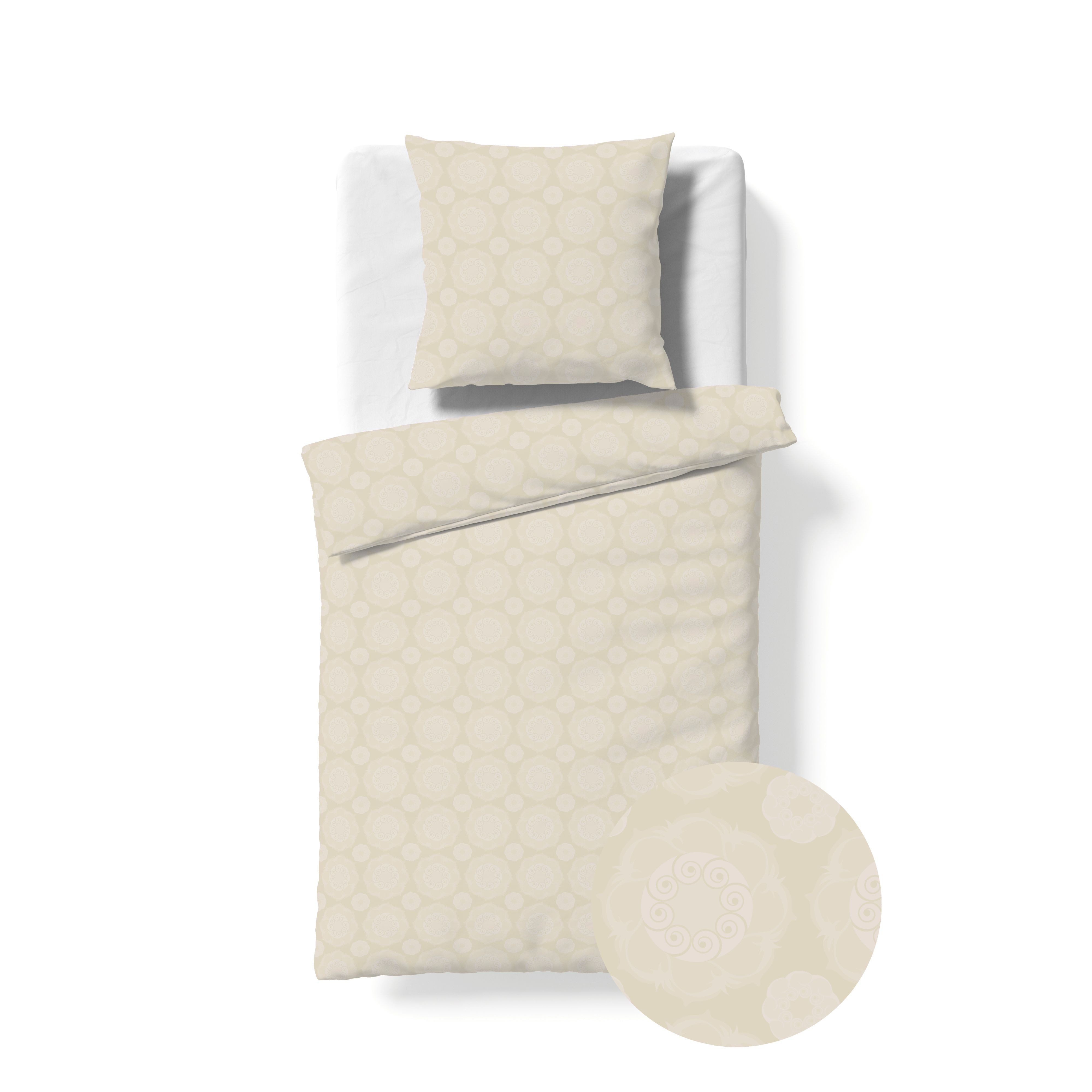 fleuresse Bettwäsche Fleuresse Havanna Damast Bettwäsche uni 135x200 Kreise Blumen beige, Mako Damast, 2 teilig, Jacquard-Gewebe aus feinsten Garnen