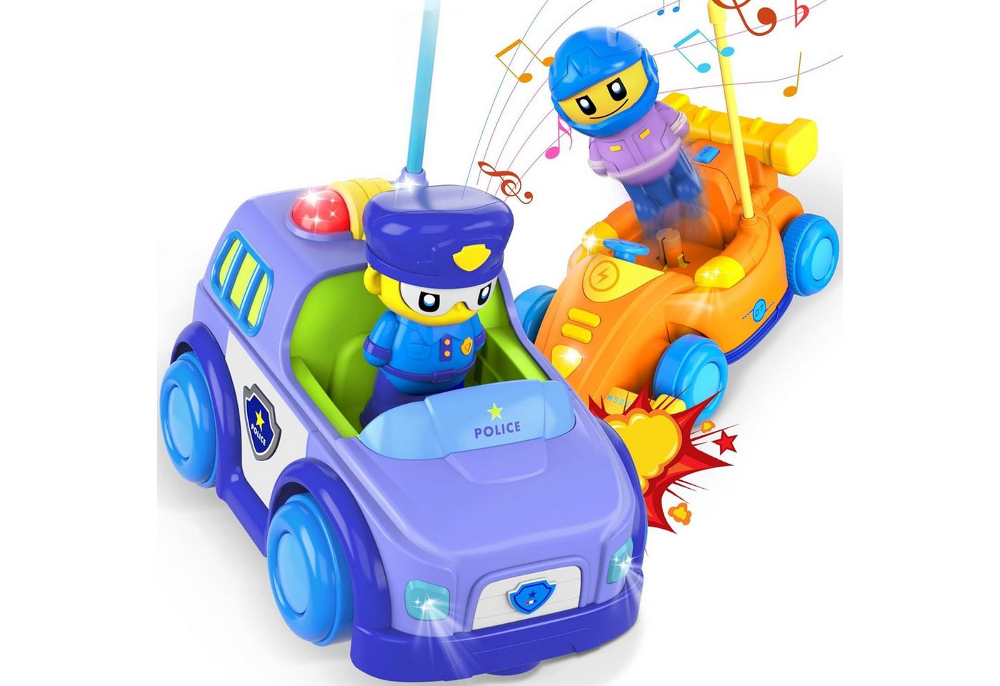 Ophy Spielzeug-Auto Ferngesteuertes Spielzeugauto – 2er-Set Kollisionsautos, (mit coolen Lichtern & Musik, gegeneinander fahrbar), Weihnachtsgeschenk für Jungen & Mädchen ab 3–8 Jahren