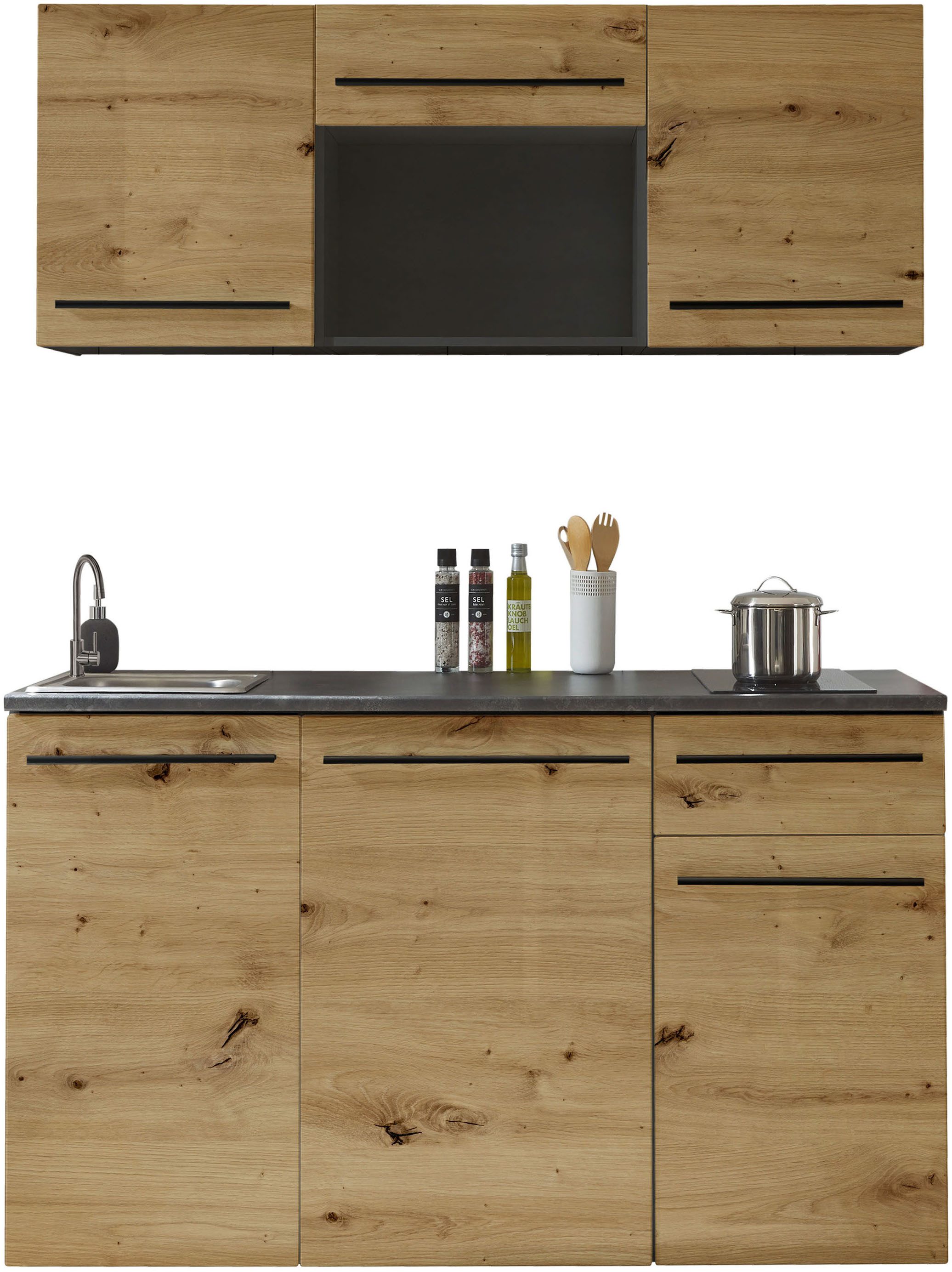 BASIC by Balculina Pantryküche Jazz Singleküche, Breite 160 cm, wahlweise mit E-Geräten und Mikrowelle