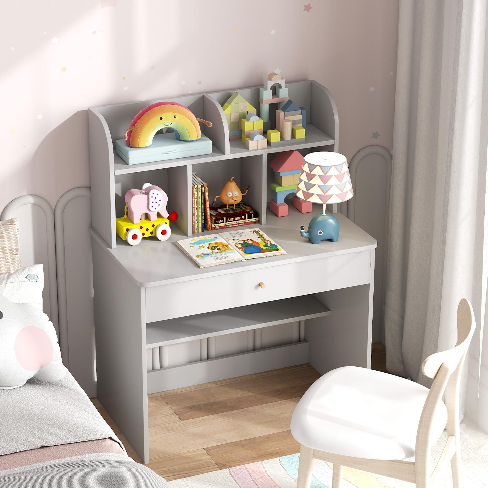 COSTWAY Kindertisch, Kinderschreibtisch, Holz, mit Ablagefach, 80 x 48 x 10 günstig online kaufen