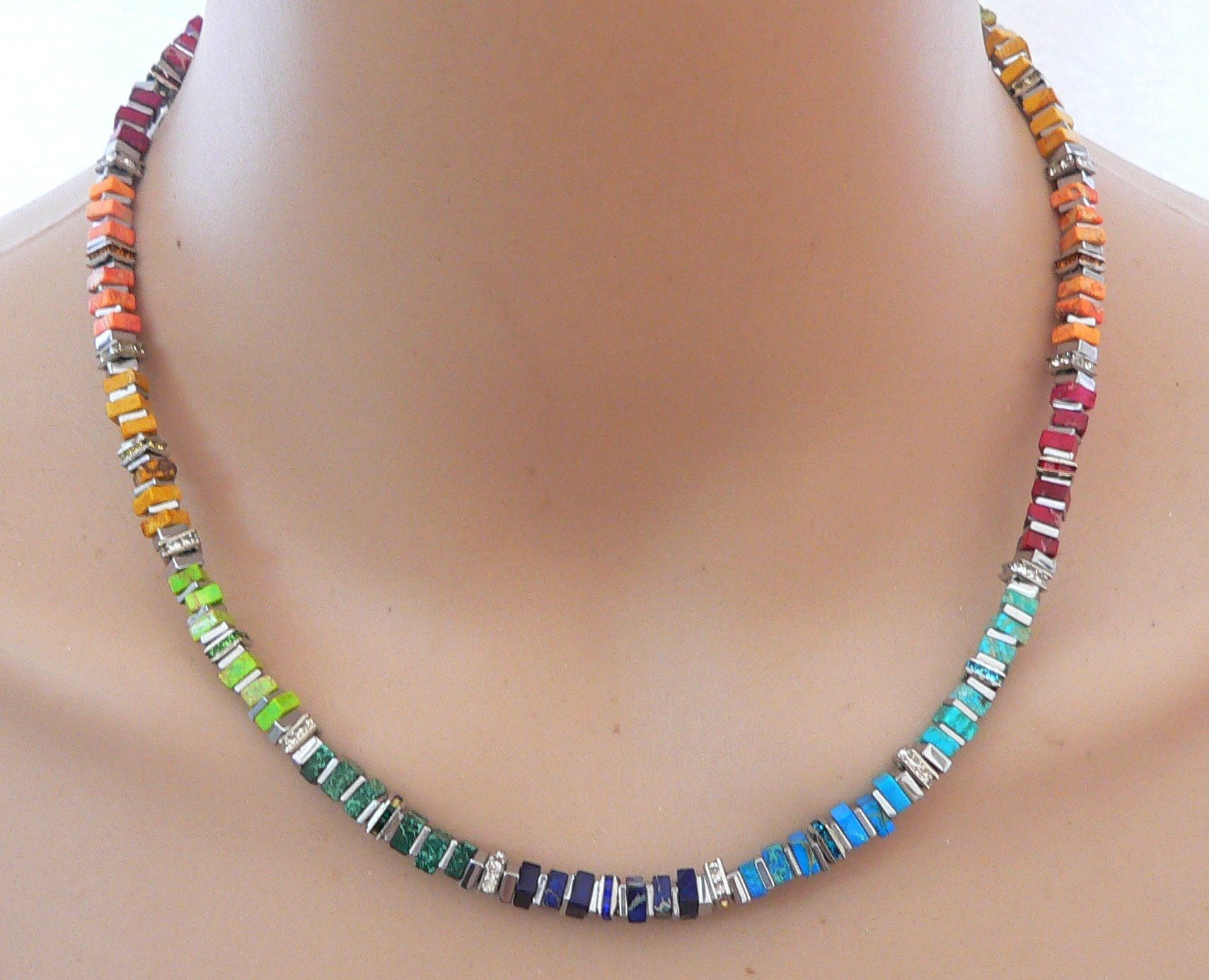 traumschmuck Collier 224d Collier Schmuck-/ Edelstein Imperial Jaspis Strass bunt (Geschenk, Muttertag, Weihnachten, Geburtstag, Valentinstag, inkl Schmuckset), Made in Germany