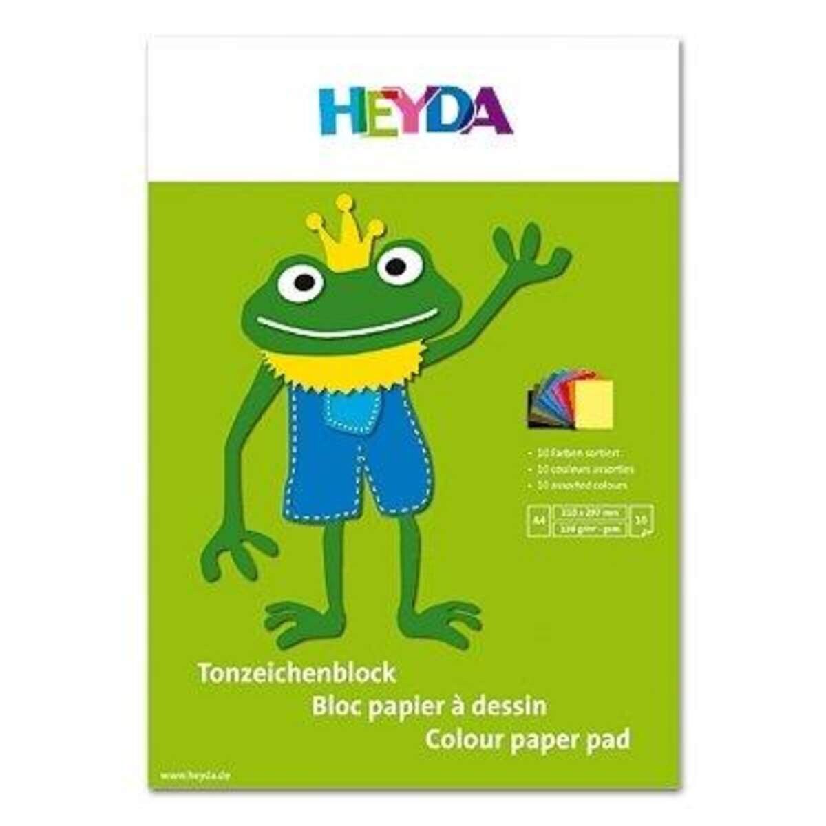 Heyda Zeichenpapier Heyda - Tonzeichenblock A4 130g, 10 Blatt verschiedenfarbig