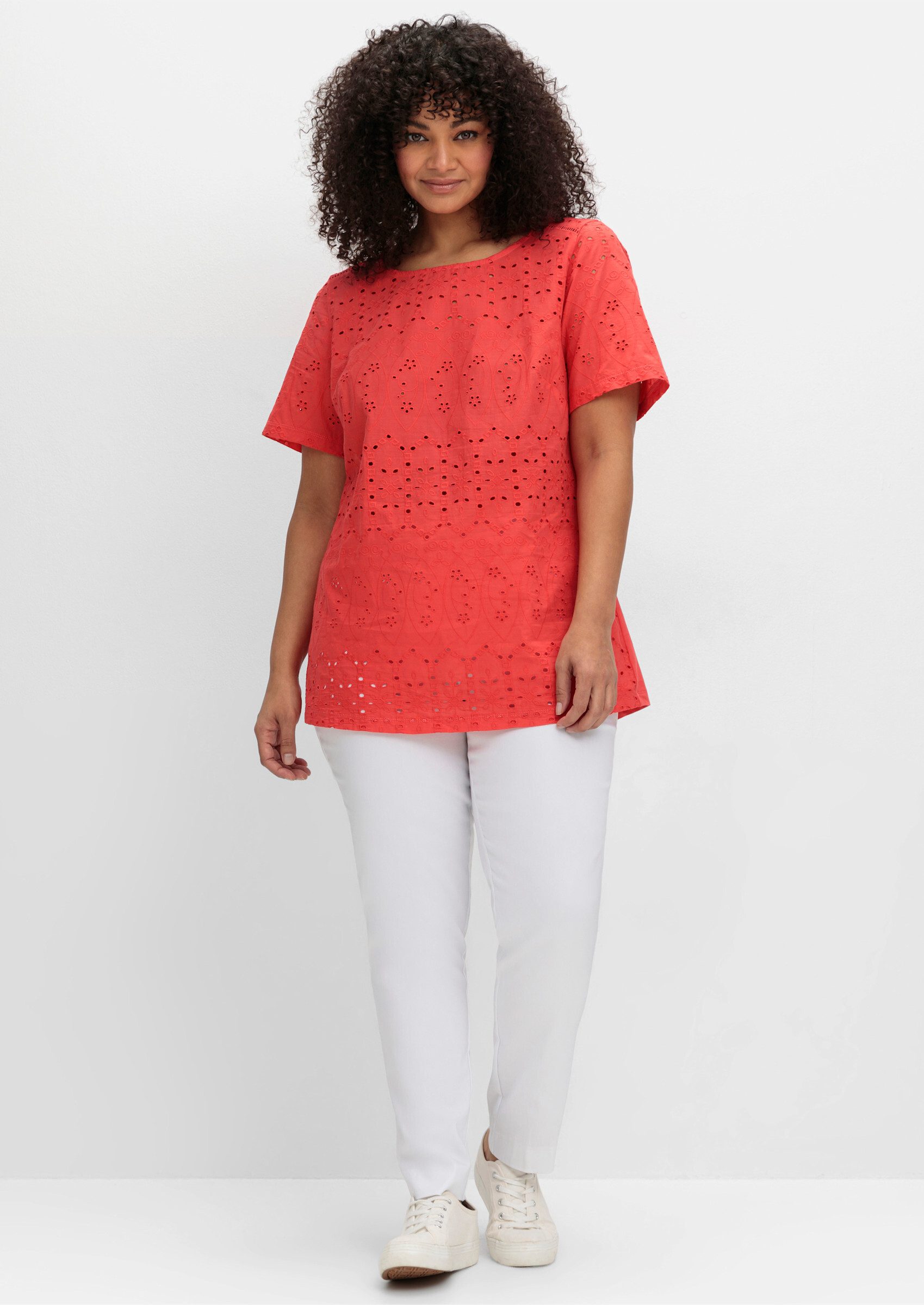 sheego by Joe Browns T-Shirt T-Shirt Kurzarm im Materialmix, mit Lochsticke günstig online kaufen