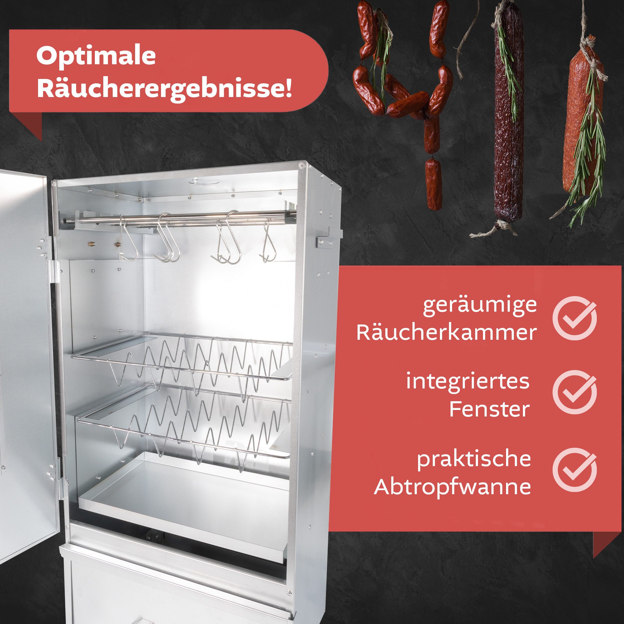Lemodo Räucherofen aus Edelstahl, Räucherschrank 80cm mit Zubehör