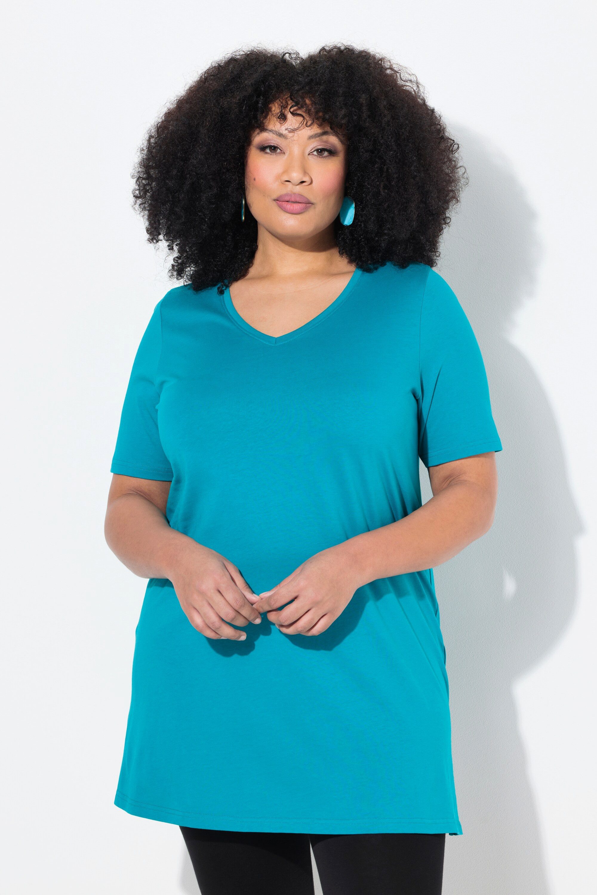 Ulla Popken Longshirt Longshirt A-Linie V-Ausschnitt günstig online kaufen