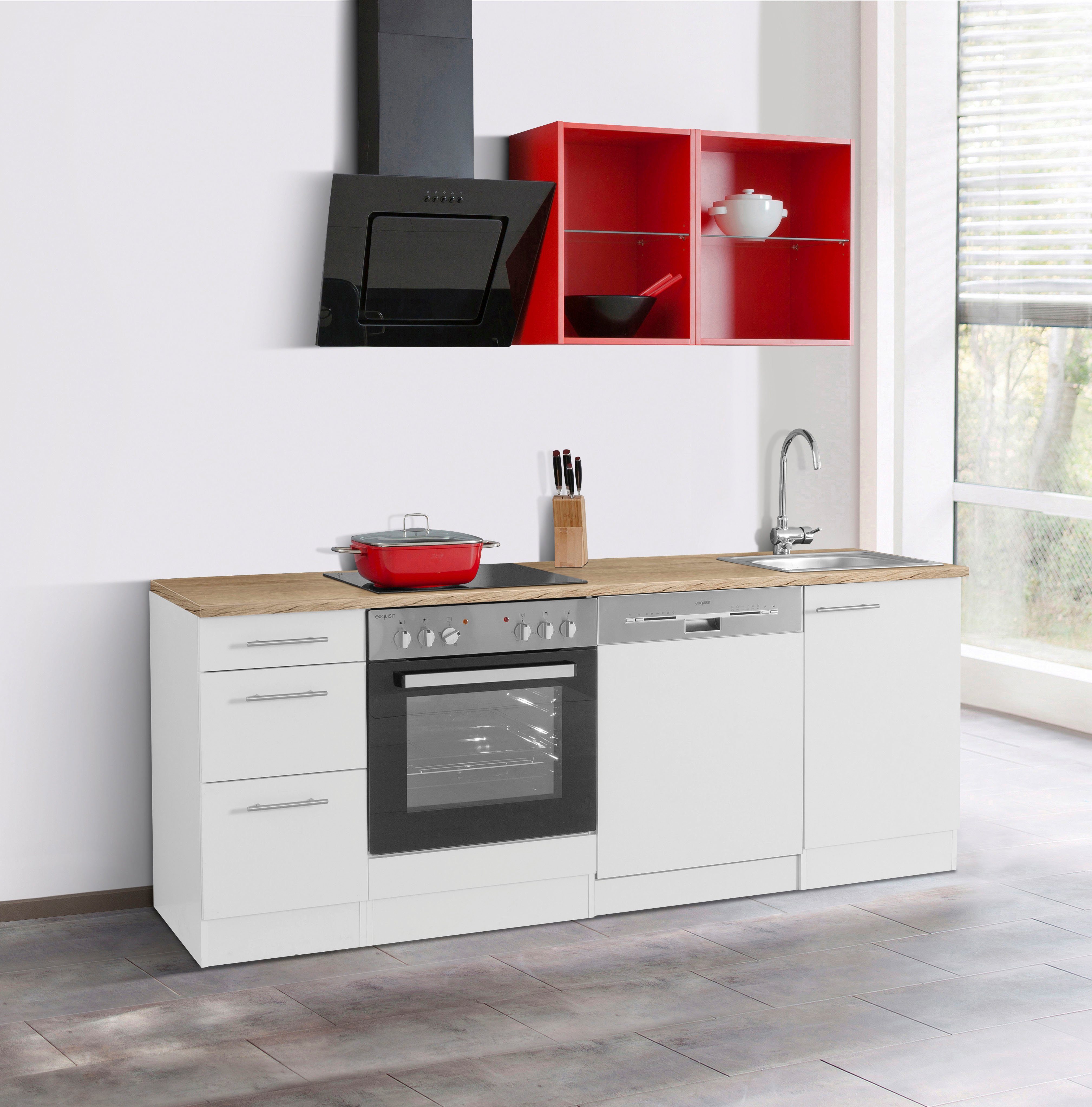 OPTIFIT Küchenzeile Mini, ohne E-Geräte, Breite 210 cm, Mit 28 mm starker  Arbeitsplatte | Unterschränke