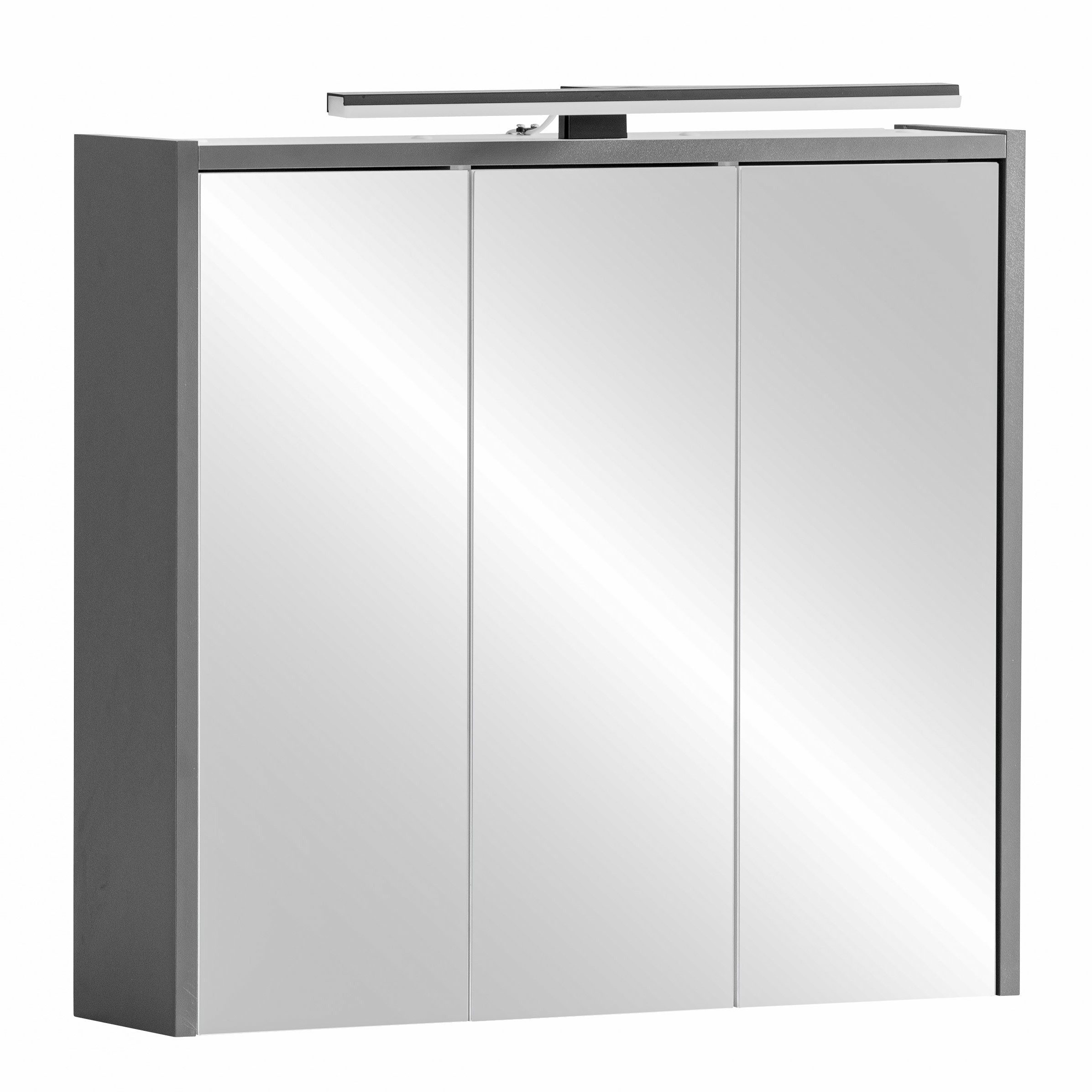 Lomadox Spiegelschrank PROVIDENCE-80 mit Glasböden, 65cm, anthrazit, inkl. LED-Beleuchtung
