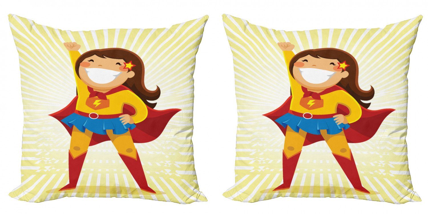 Kissenbezüge Modern Accent Doppelseitiger Digitaldruck, Abakuhaus (2 Stück), Superheld Heroine-Mädchen-Kostüm