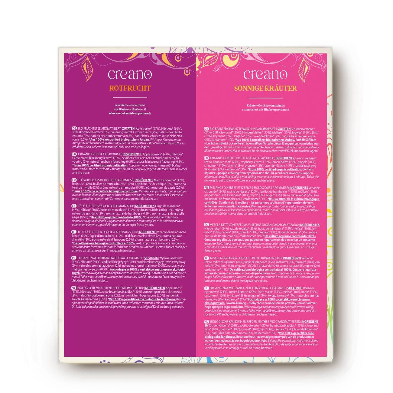 Creano Tee Bio Früchte- Kräutertee 27er Geschenkset „ORGANIC HERBAL TEA“*, 1 x 27 St. (27 Bio-Teebeutel)