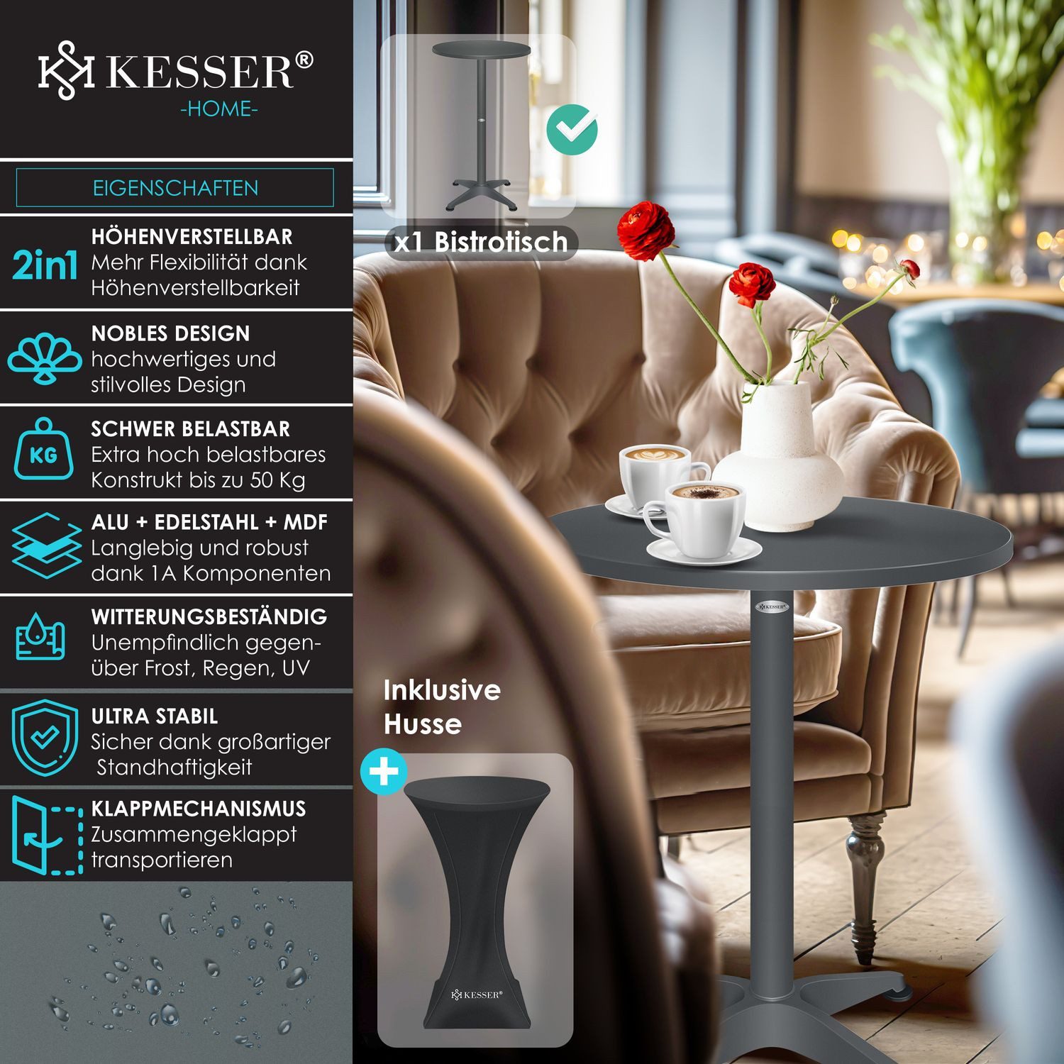 KESSER Bistrotisch, 2in1 Stehtisch klappbar Bistrotisch günstig online kaufen