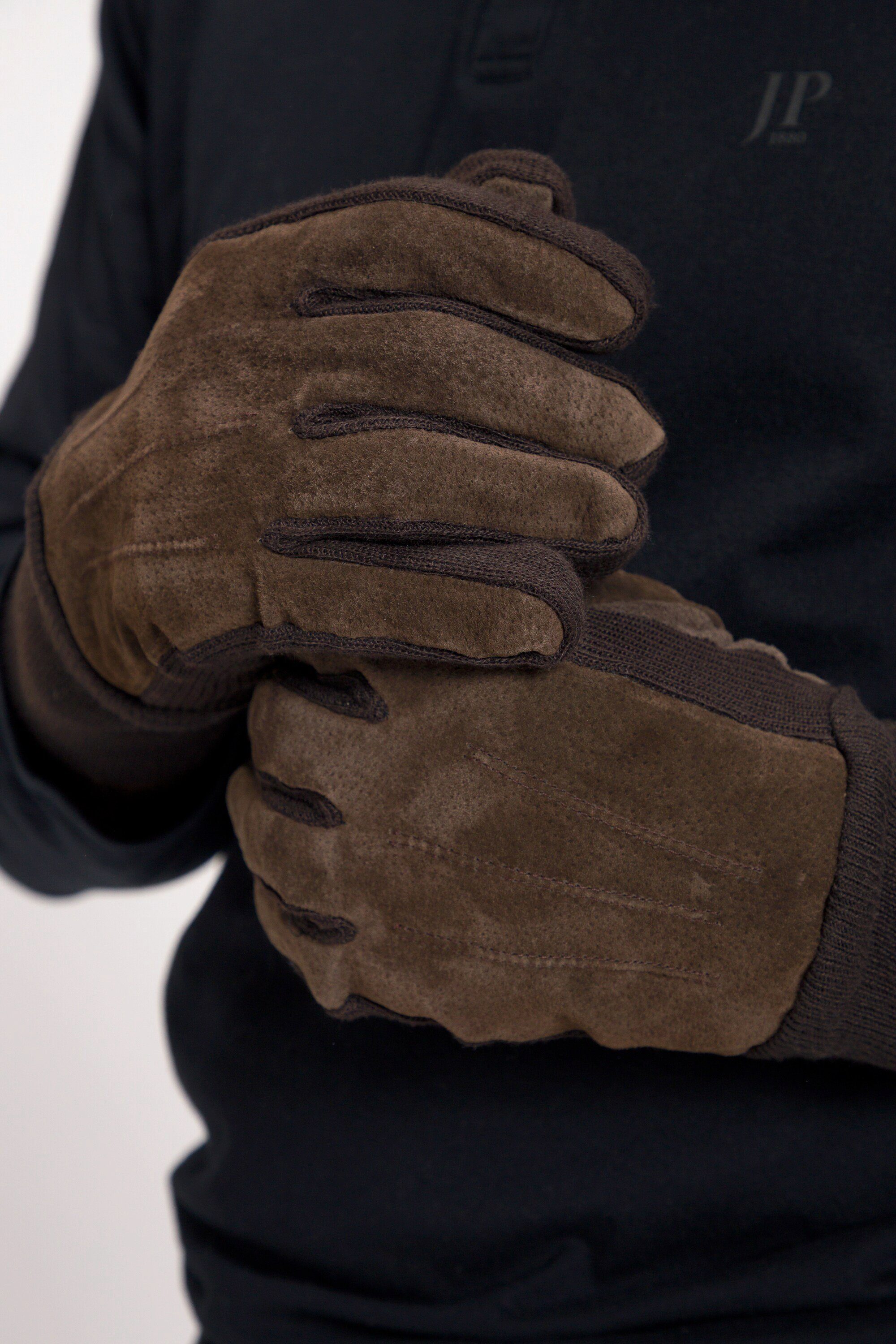 JP1880 Strickhandschuhe Leder-Handschuhe Strick-Einsätze braun Veloursleder