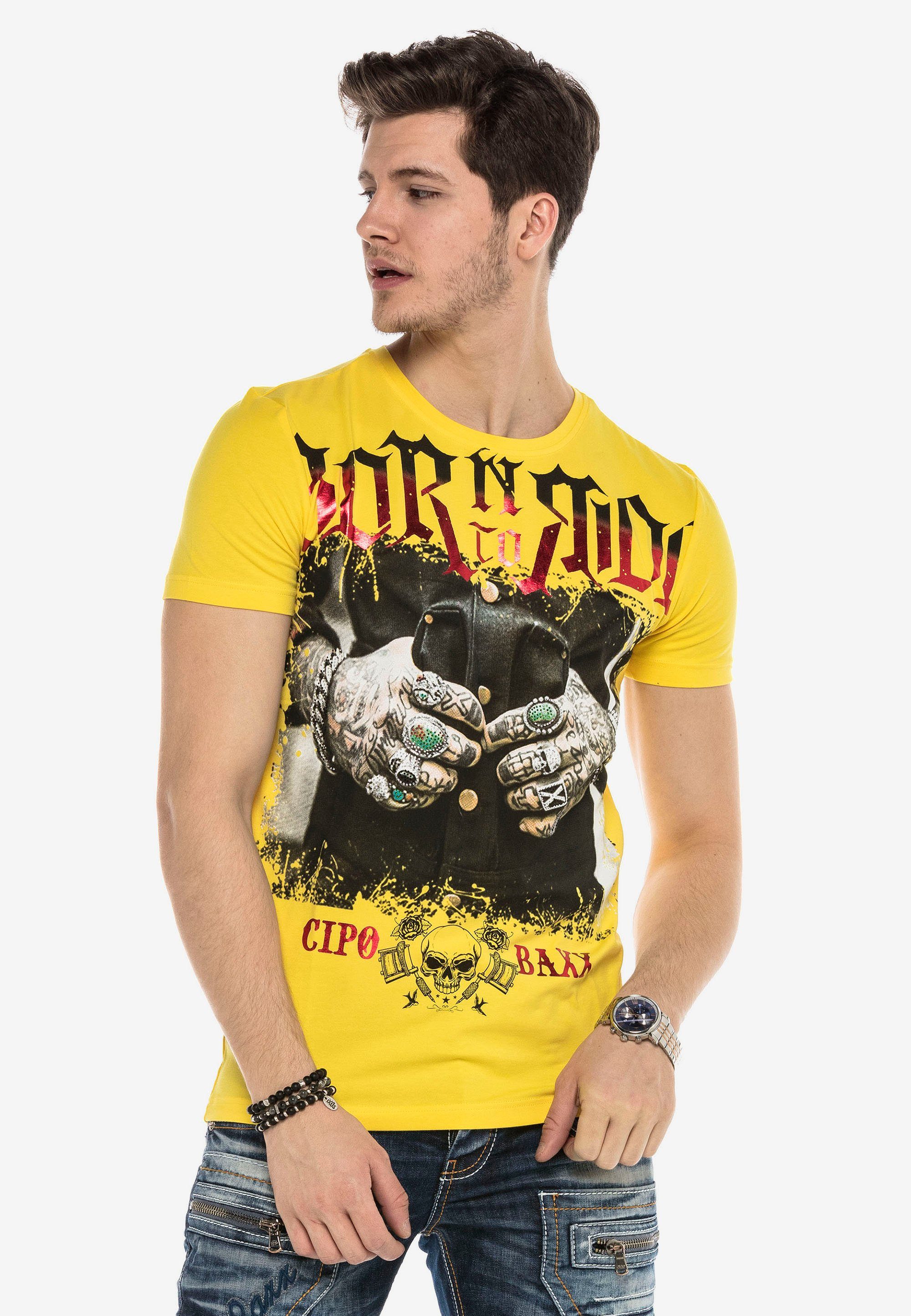 T-Shirt & gelb stylischem Baxx mit Cipo Grafikprint