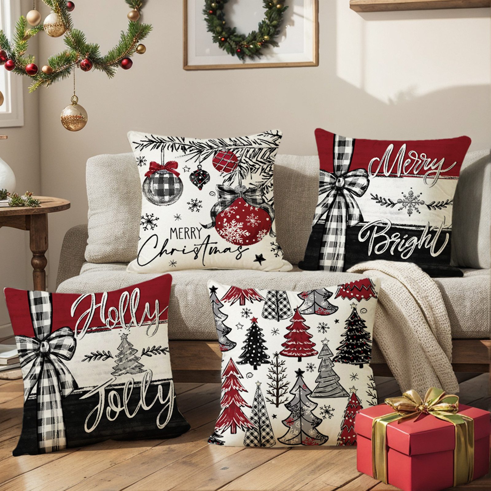 Jibenhome Kissenbezüge Weihnachten Kissenbezug 45x45cm,Leinen,4 Stück,für D günstig online kaufen