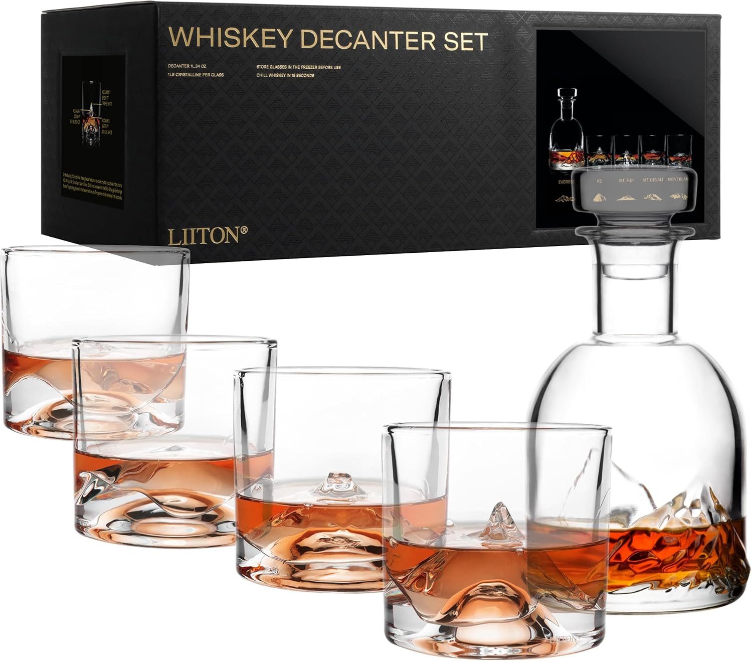 Gläser-Set LIITON Whisky Tumbler Malt Scotch Bourbon Gläser Dekanter Set 5-tlg