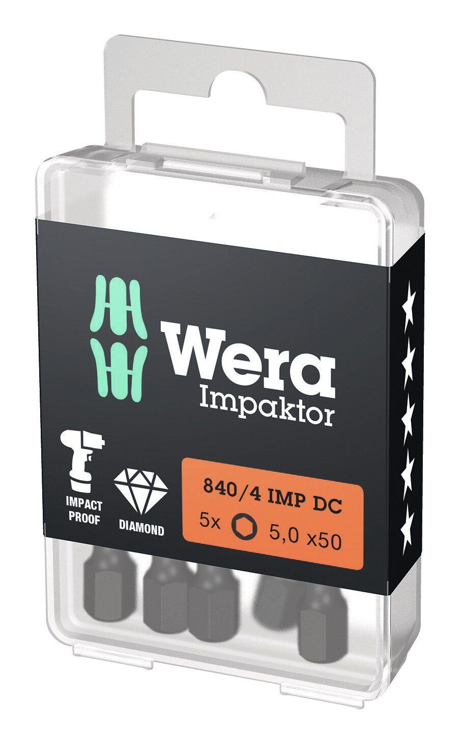 Wera Bit-Set, Bit-Sortiment Impaktor 1/4" DIN 3126 E6,3 Innensechskant 5 x 50 mm