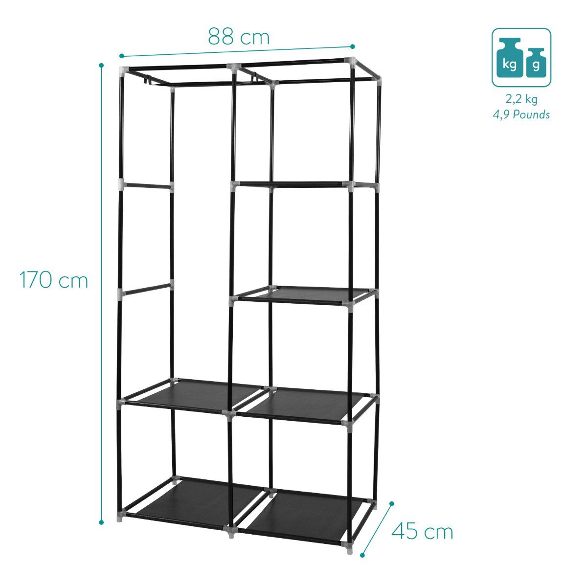 - Navaris Anthrazit 88x170x45cm Vlies Stoffschrank - Kleiderschrank faltbar aus Stoff