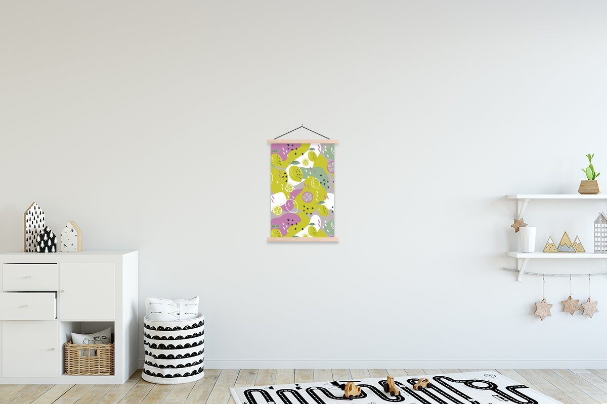 Poster für (1 - Textilposter Bilderleiste, St), Zitronen Wohnzimmer, Posterleiste, MuchoWow Sommer Flecken, - Magnetisch