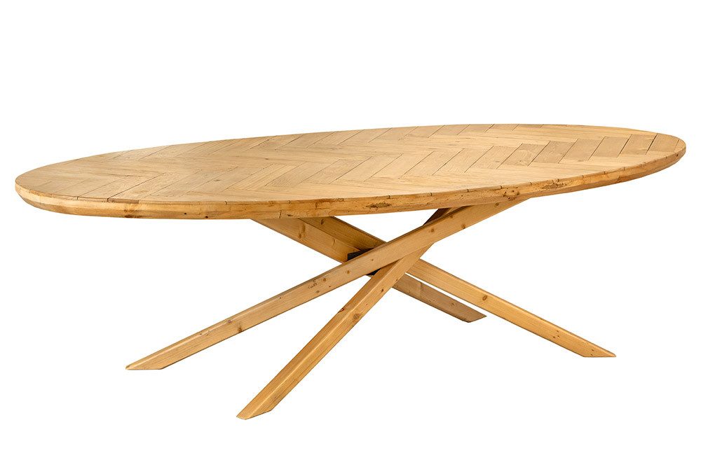riess-ambiente Esstisch WOOD SCULPTURE 240cm natur – Pinienholz, massiv, oval, 8 Personen (Einzelartikel, 1-St), recycelter Holztisch mit Holzbohlen – ideal für gesellige Essbereiche