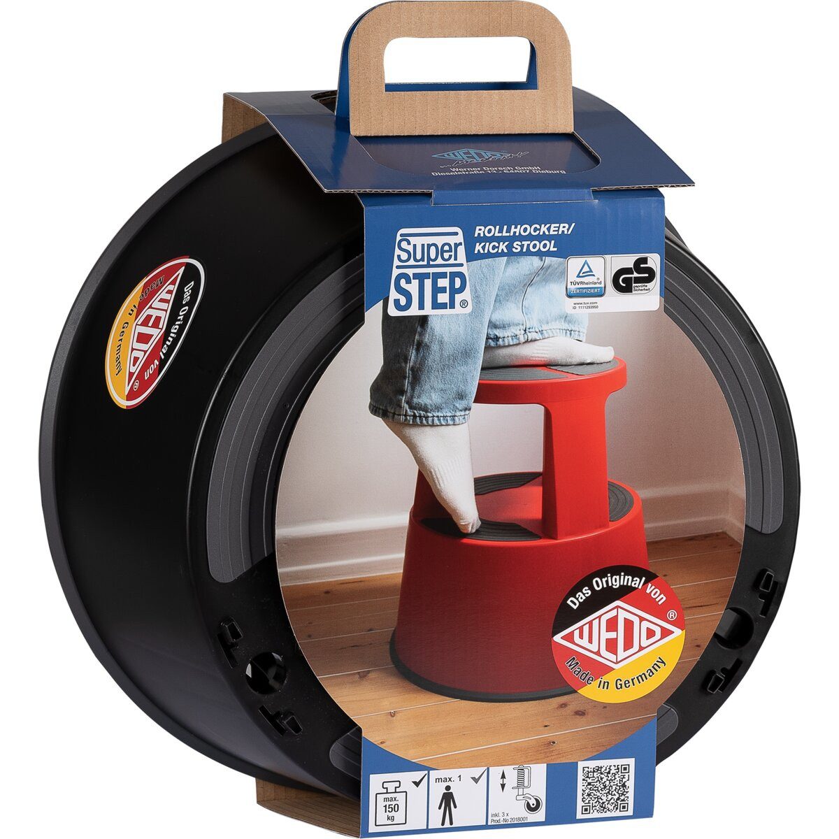 WEDO Klapptritt Rollhocker SuperStep Kunststoff schwarz - Banderolenverpackung