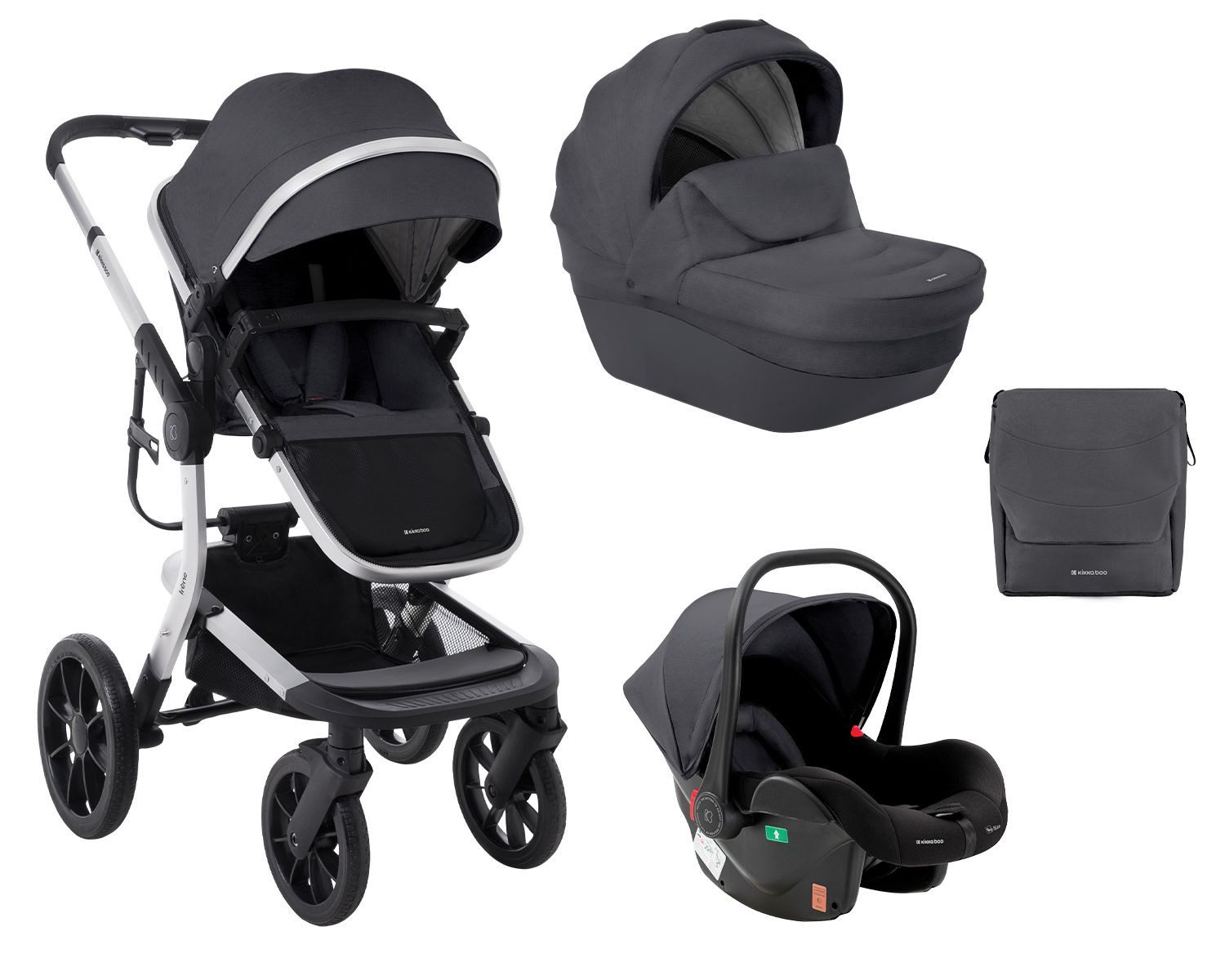 Kikkaboo Kombi-Kinderwagen Kombikinderwagen Irene 3 in 1, Babywanne Autositz Adapter Wickeltasche