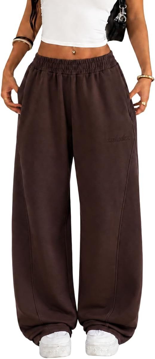 Smilodox Jogginghose Ylena, Sweatpants Damen, Loose Fit, Wide Leg mit Tunnelzug, Sport Elastischer Bund, Kordelzug, weites Bein, Logo, Gym & Homewear