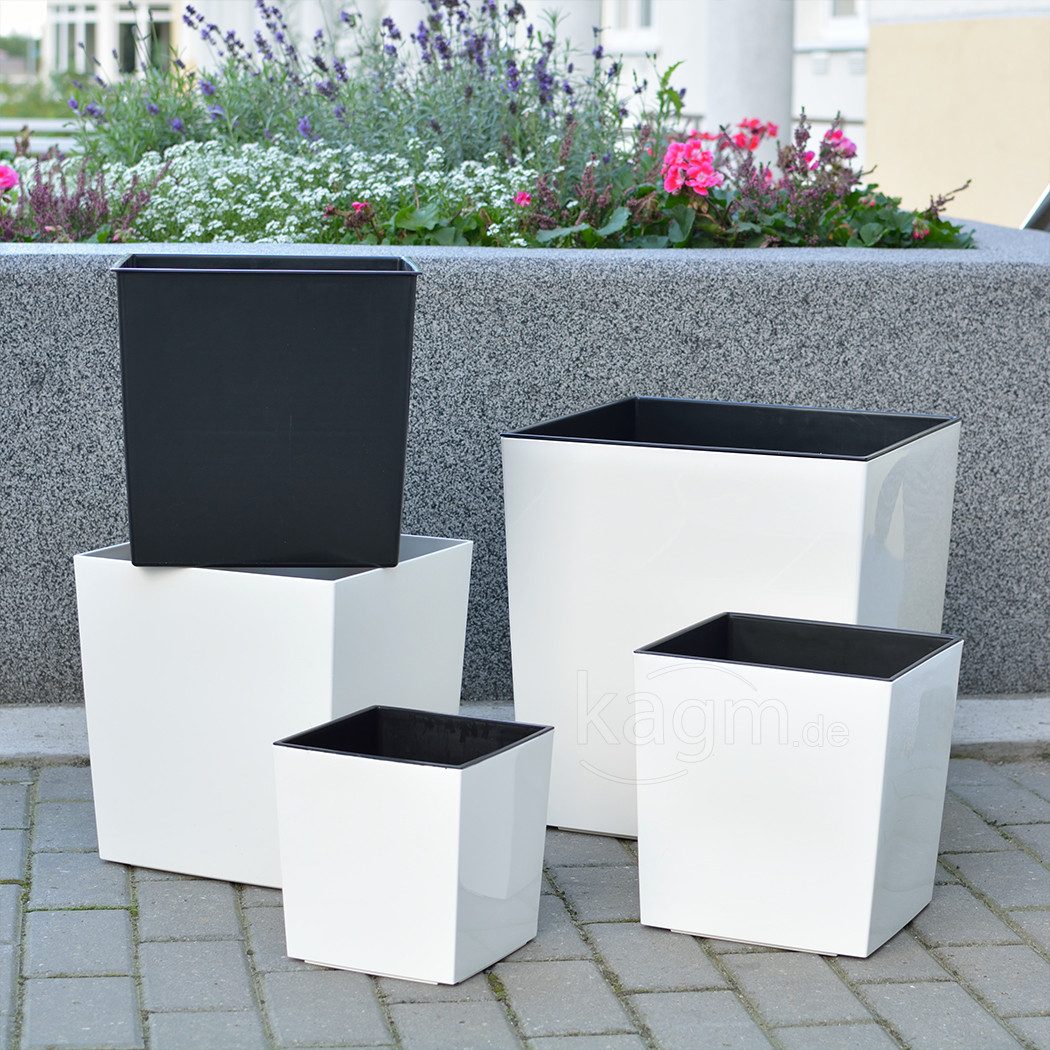 KAGM Pflanzkübel Blumenkübel square in Hochglanz, Blumentopf Pflanzgefäß (inkl. Pflanzeinsatz) – Bild 4 von 5