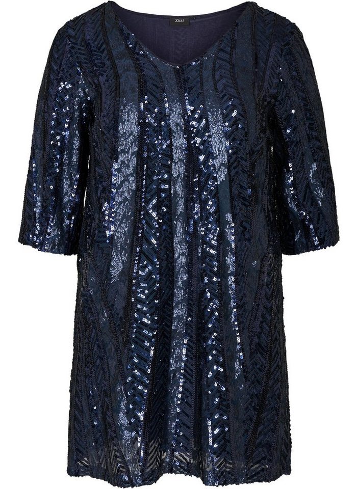 Zizzi Paillettenkleid Damen Große Größen Abendkleid 3/4 Arm Pailletten Kleid Gr 42-56 in