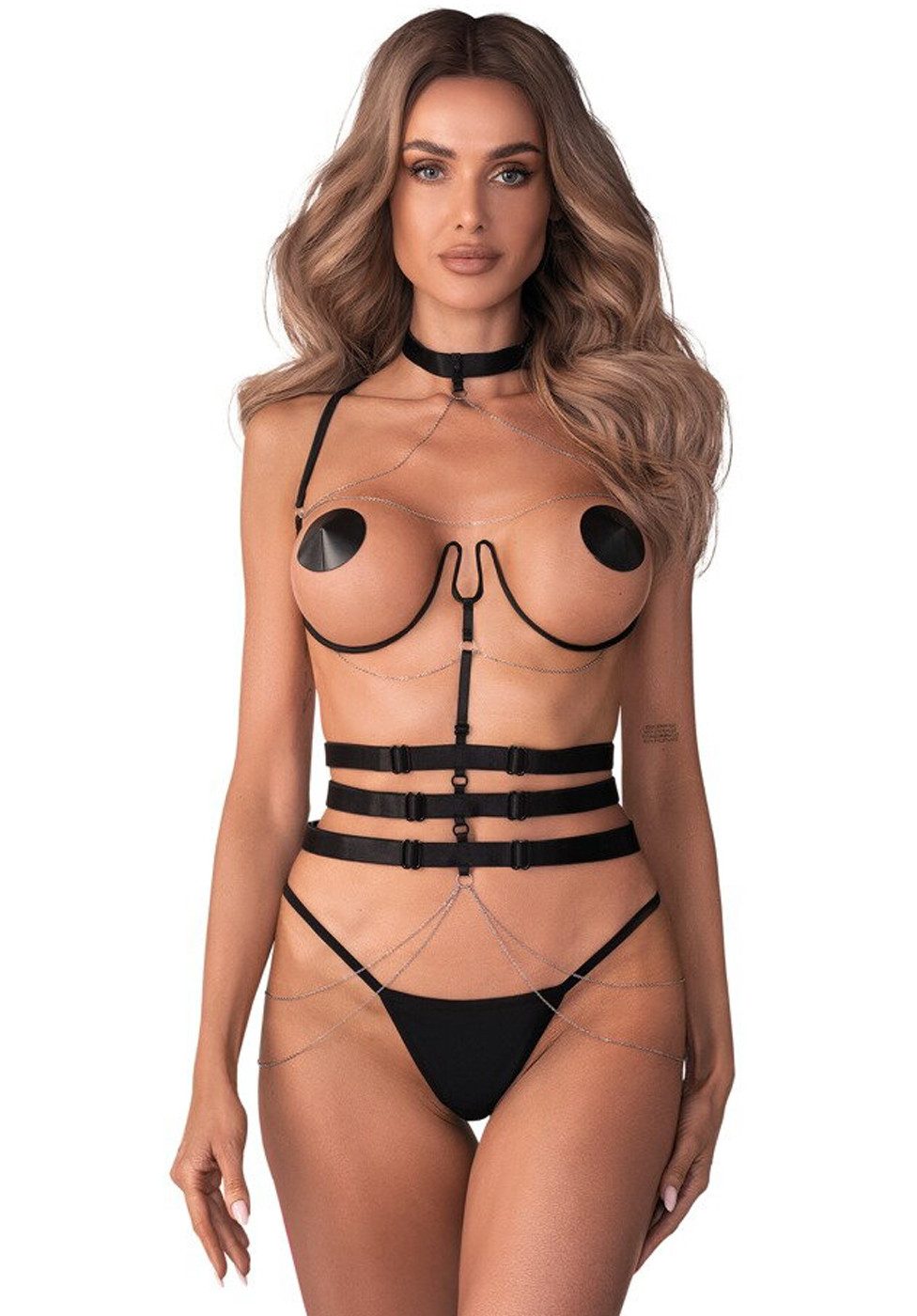 Obsessive Body Premisis Premium Dessous: BH mit Hüftgurten und Ketten - schwarz (1-tlg) Innovatives Design mit handgefertigter Verarbeitung
