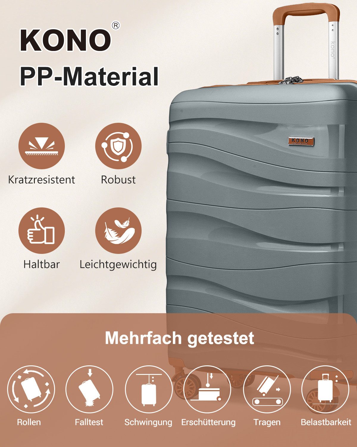 KONO Handgepäck-Trolley Leicht Hartschalenkoffer Reisekoffer mit 4 Rollen und TSA Schloss – Bild 3 von 5