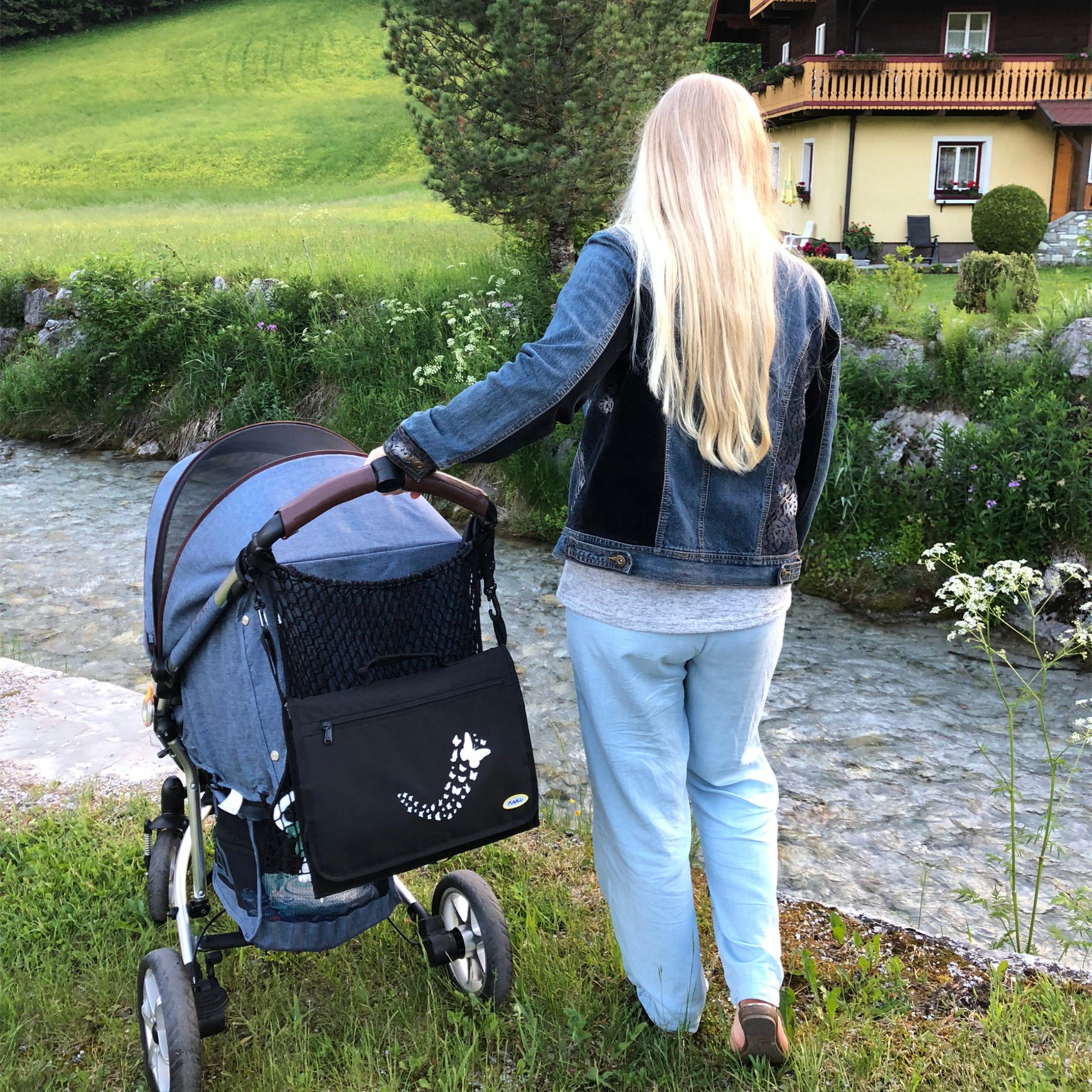 Punalu für mit Babys PUNALU Wickelunterlage unterwegs inkl. Wickelauflage 2x mit große Schmetterlingsmuster ideal Kinderwagenhaken