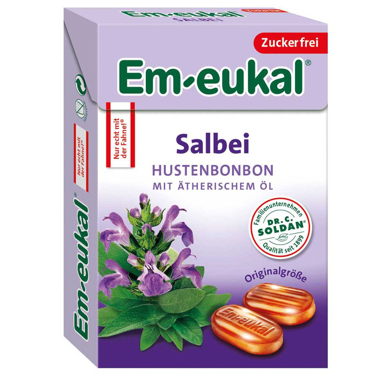 Em-eukal Süßigkeit, Em eukal Box Salbei Hustenbonbon Ätherische Öle zuckerfrei 50g