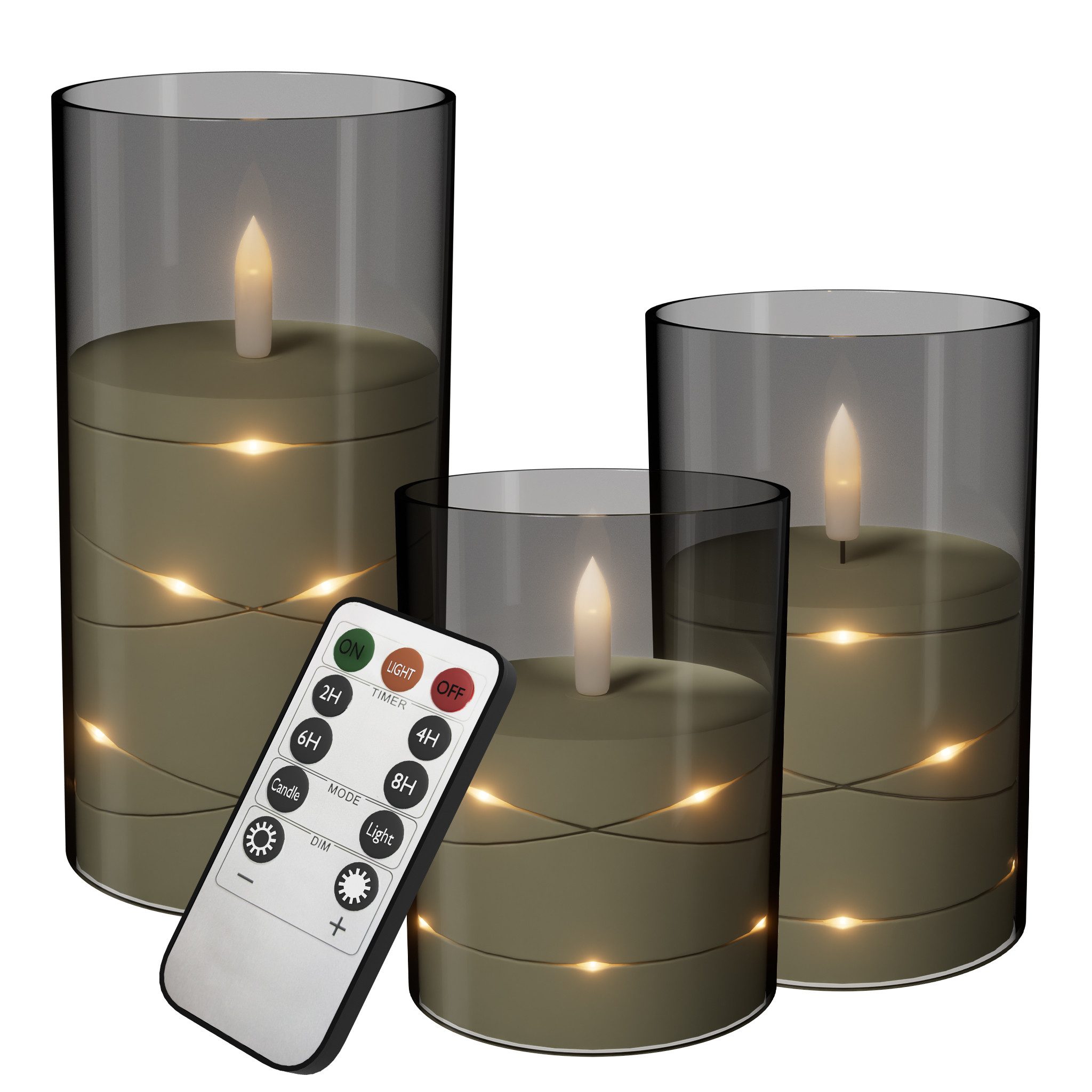 FIVMEN LED-Kerze 3 Stück LED Kerzen Flackernde mit Eingelassener Lichterkette